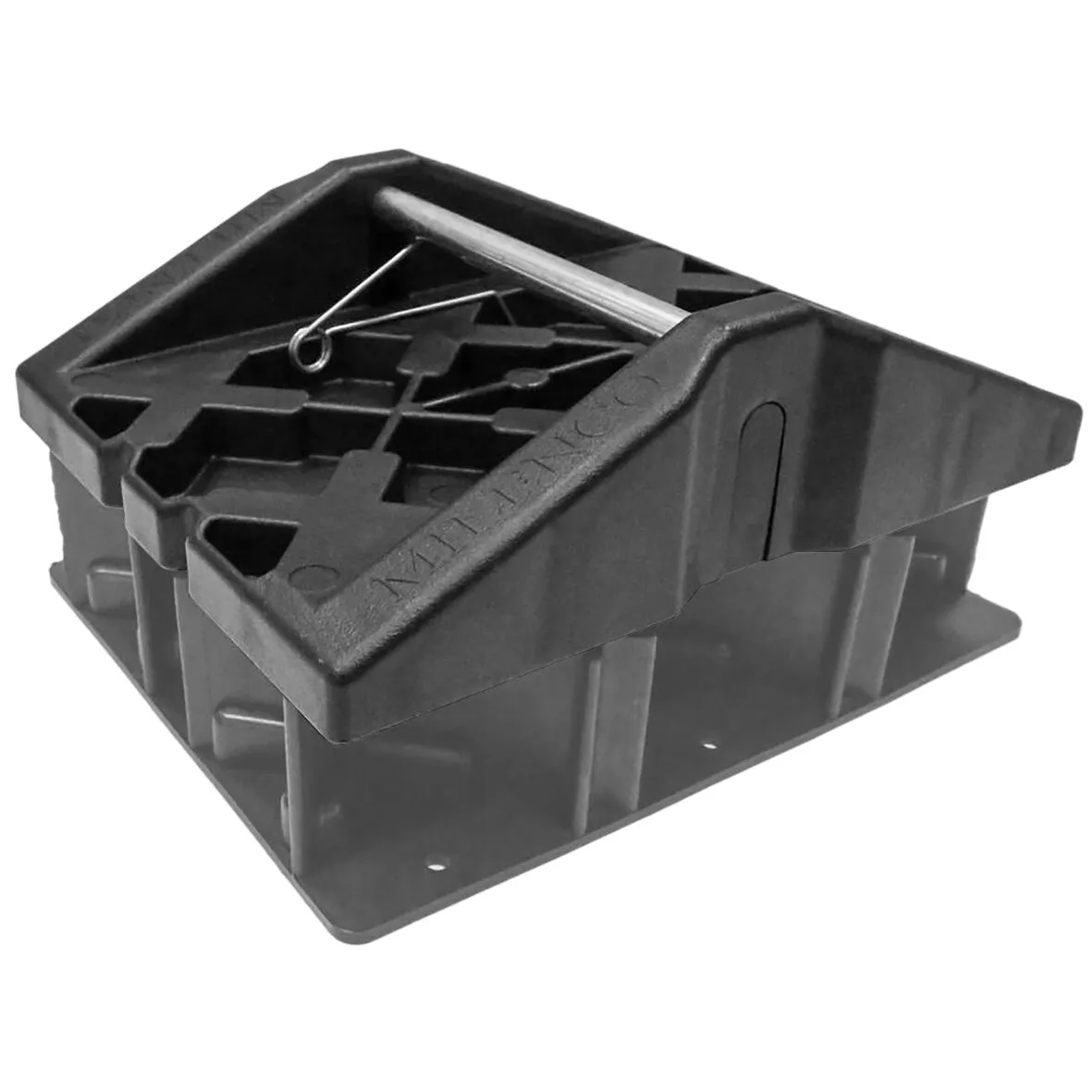 Schwarzes Stützplattenset Corner Feet aus Kunststoff mit rechteckiger Grundplatte, Verstrebungen und Metallbolzen