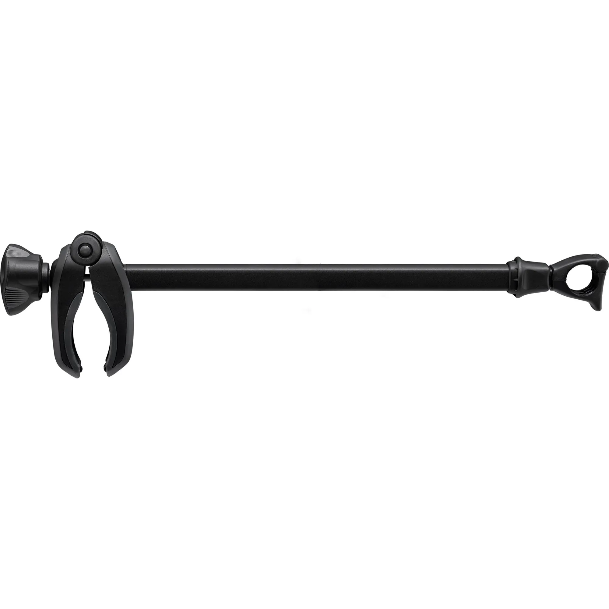 Schwarzer Abstandshalter AcuTight mit 41 cm langer Stange, Klemmbacken und ringförmiger Befestigungsöffnung
