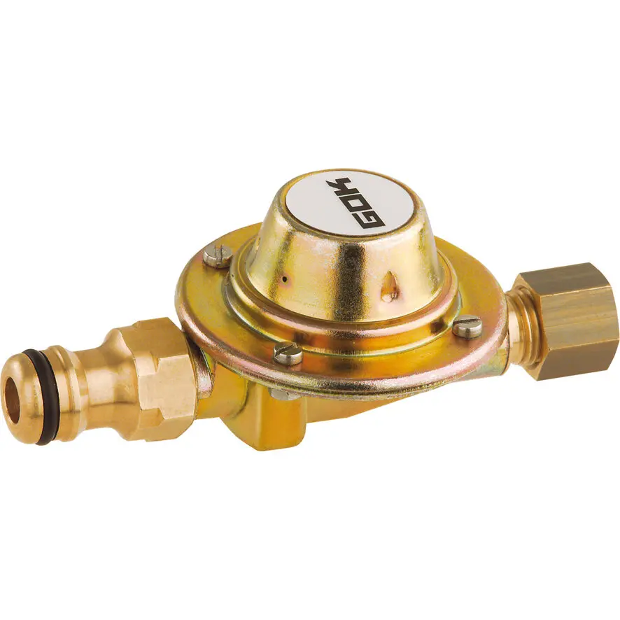 Messing-Wasserregler RVS 8 mit runder Abdeckung, linker O-Ring, zwei Anschlussstücke seitlich, kompakte Bauform