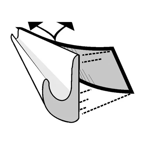 Weiße Regenrinne Drip Stop, 75 cm, in schematischer Seitenansicht mit Abdeckung und Pfeilen zur Wasserableitung