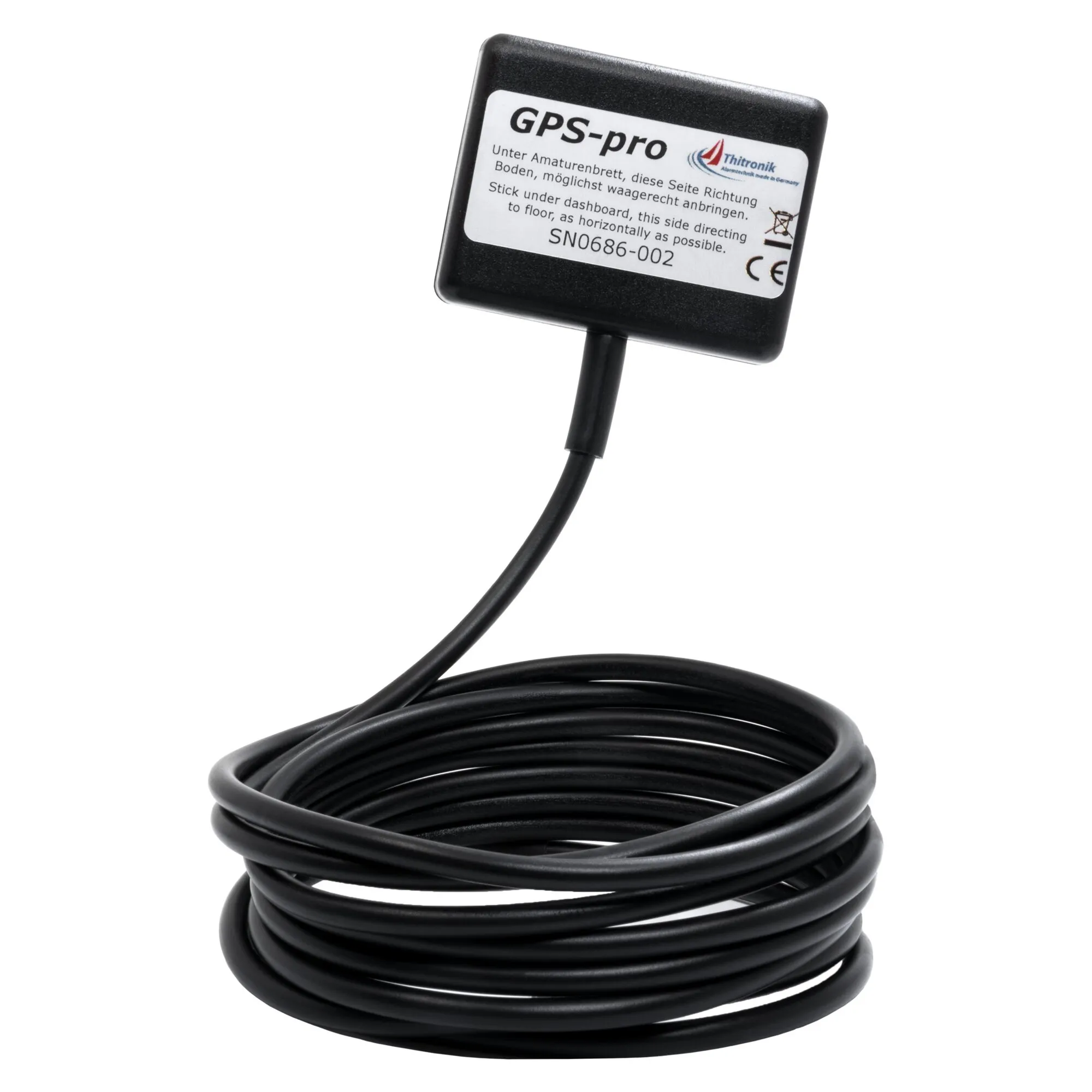 GPS-Antenne GPS-pro von Thitronik für Pro-Finder, schwarzes rechteckiges Gehäuse mit langem Kabelҵәа