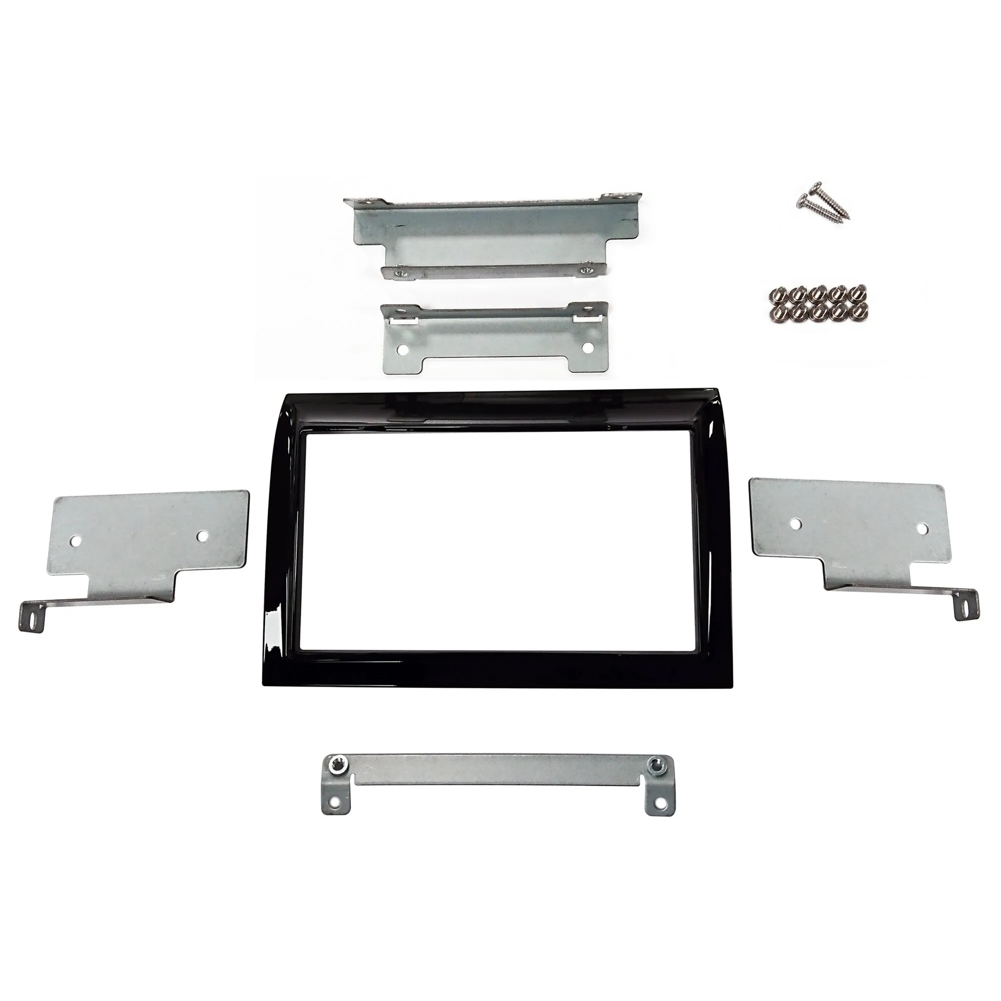 Montagekit für Garmin VIEO im Fiat Ducato X250/X290 mit schwarzer Radioblende, Metallhalterungen und Befestigungsschrauben