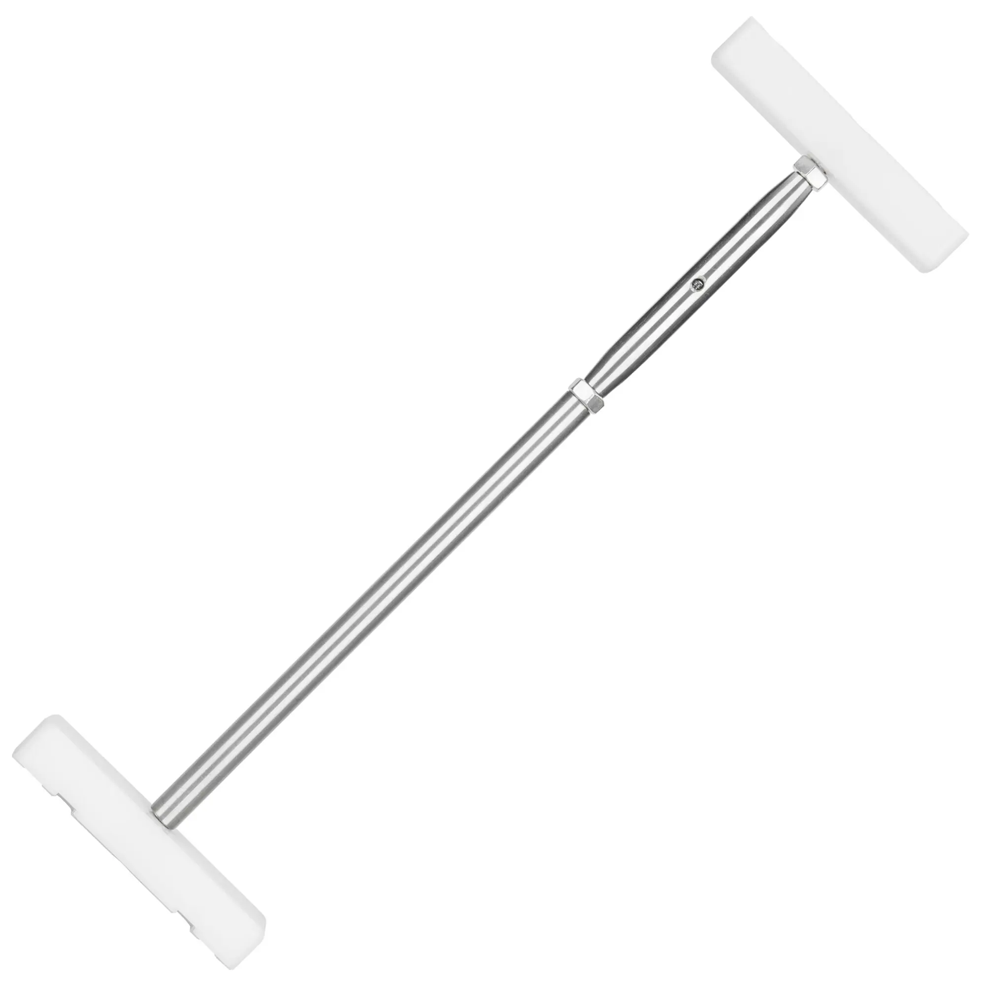 Sicherheitsklemmstange SKH für Mini Heki, lange Metallstange mit zwei Befestigungsringen und weißen Kunststoff-Endkappen