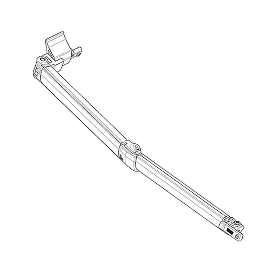 Linienzeichnung eines langen Gelenkarmes mit Klemme und zwei Endstücke, linkes Halterteil, rechtes Steckverbinder-Endstück, für Dometic PW1000 PW1500