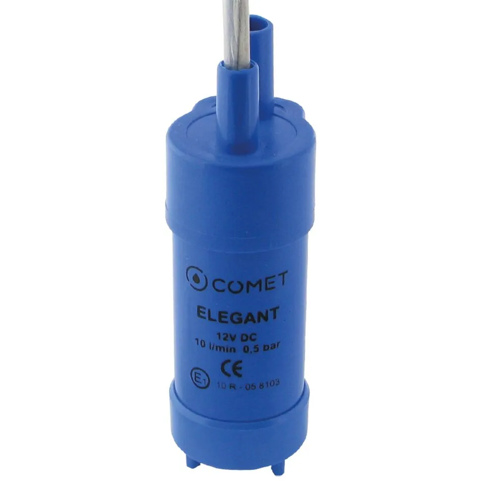Blaue Tauchpumpe Comet Elegant mit 12-V-DC-Anschluss, 10 l/min Förderleistung und 0,5 bar Druck, Detailansicht
