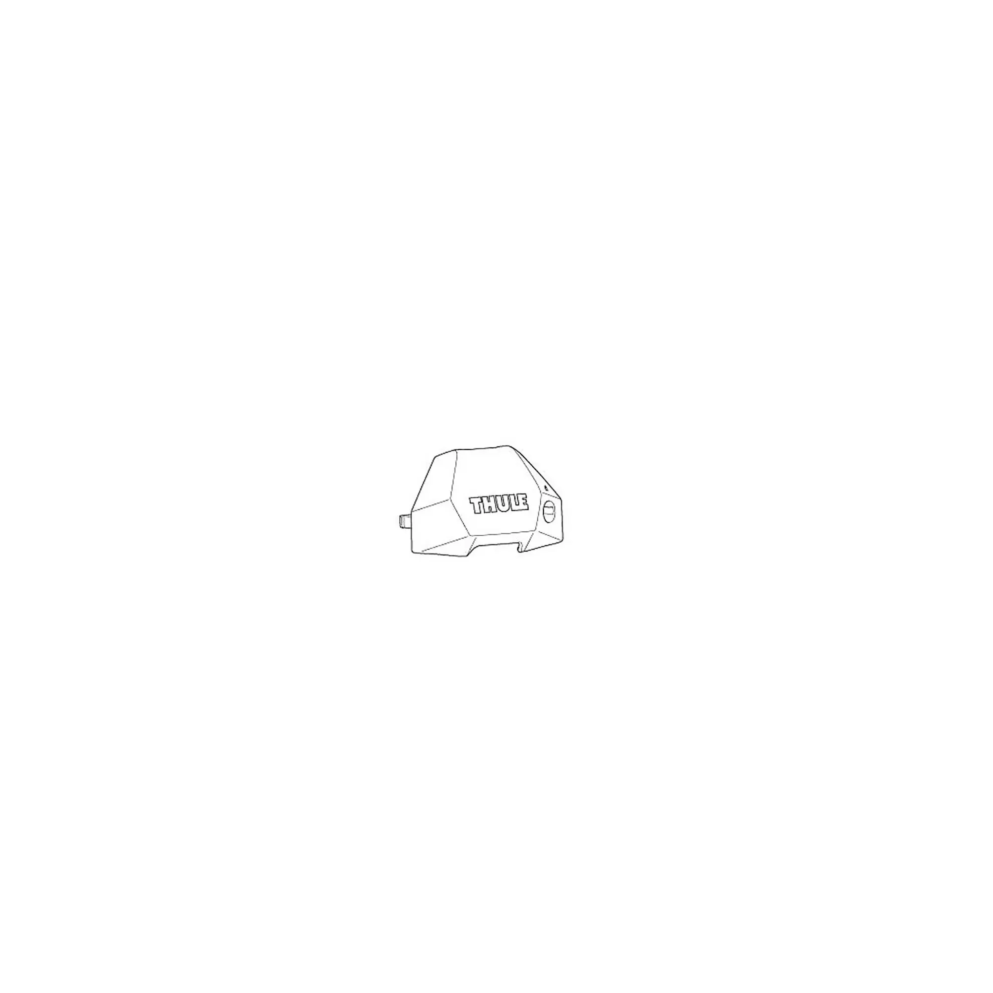Schlichte Linienzeichnung einer Kunststoffabdeckung mit THULE-Logo, geometrisch geformt und schräg zugeschnitten, Bauteil des Fixpoint Evo