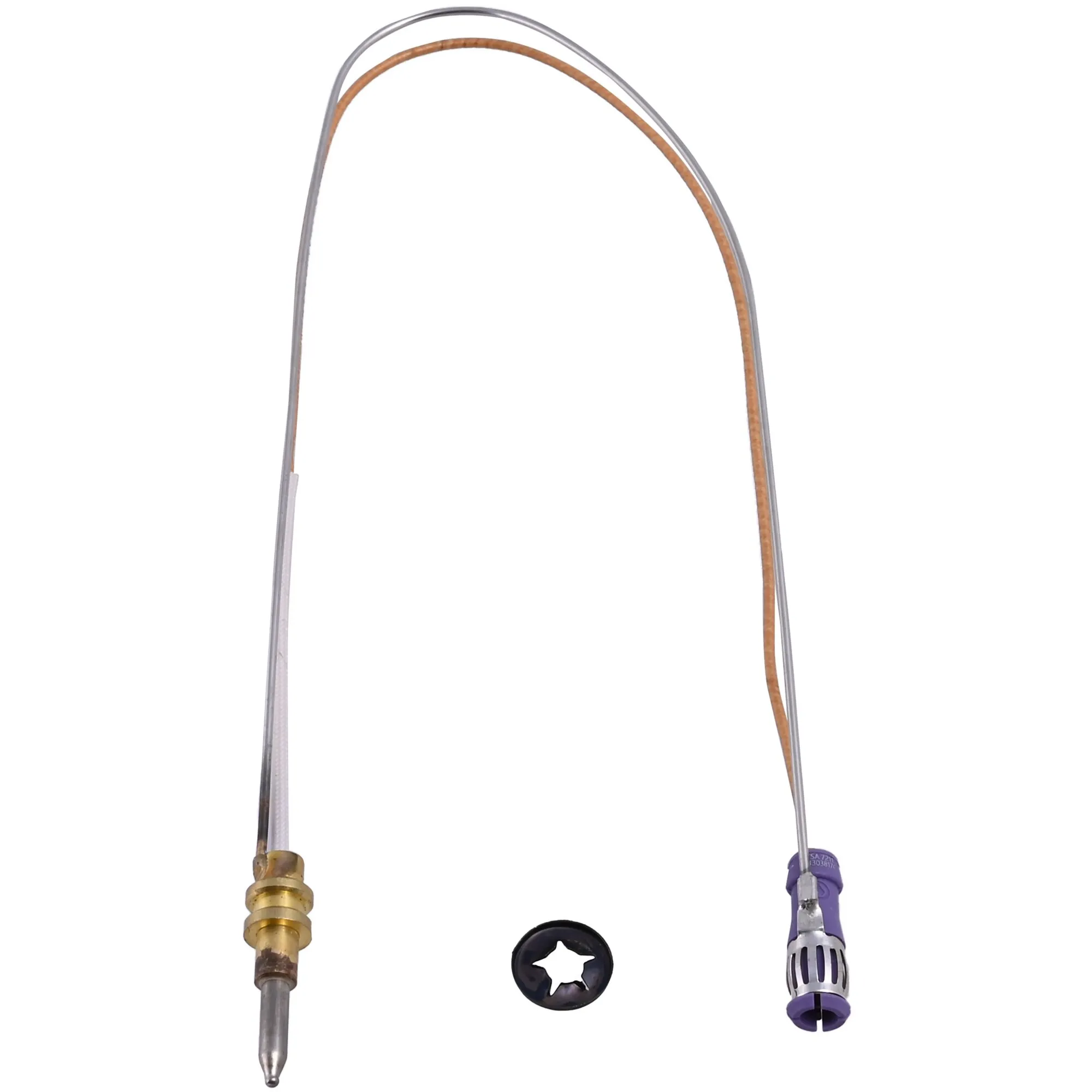 Thermoelement mit 35 cm langem Metallkabel, Rundstecker, Messfühler, Befestigungsring und lila Steckhülse