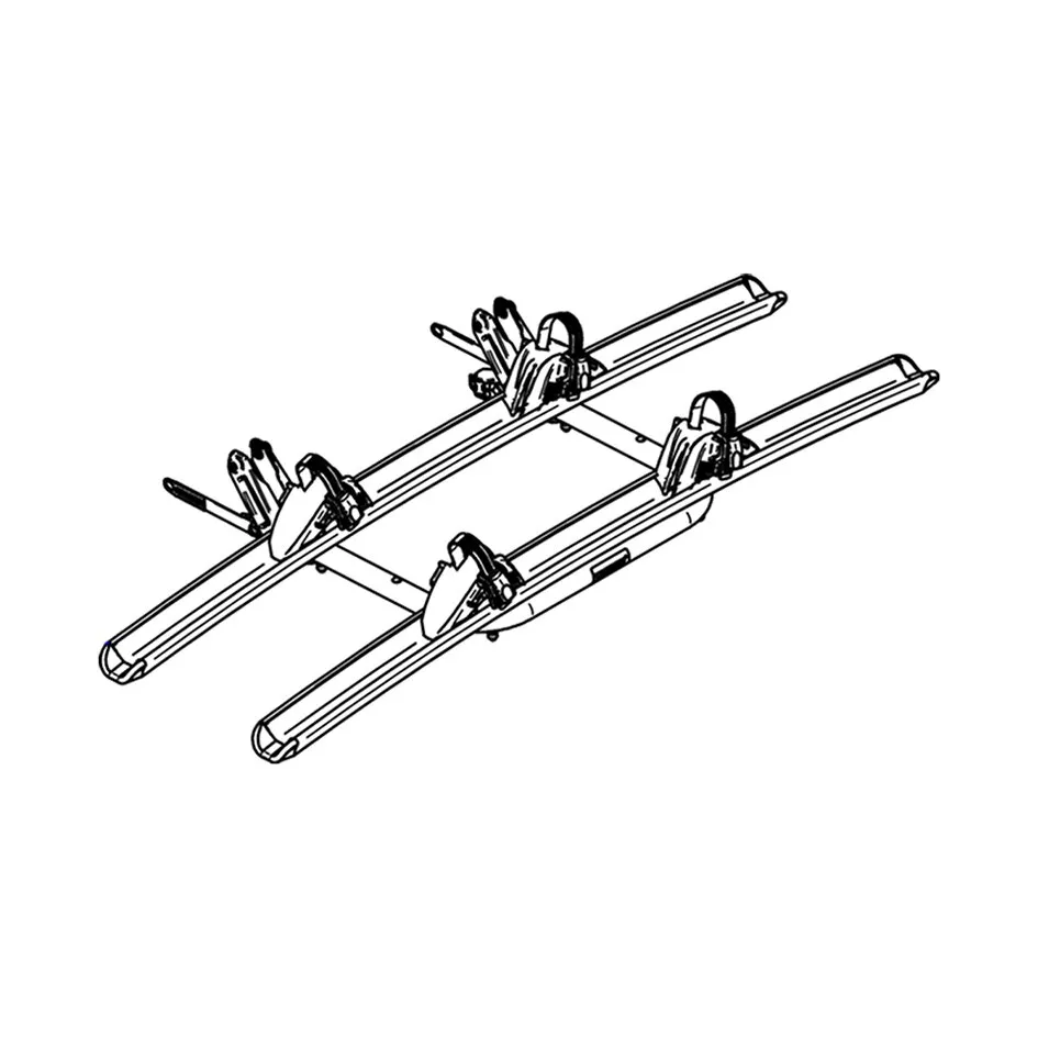 Schwarzer Schienenbügel Thule Lift V16 mit zwei parallelen Trägerschienen und mehreren Halterungen, ohne Montageschienen