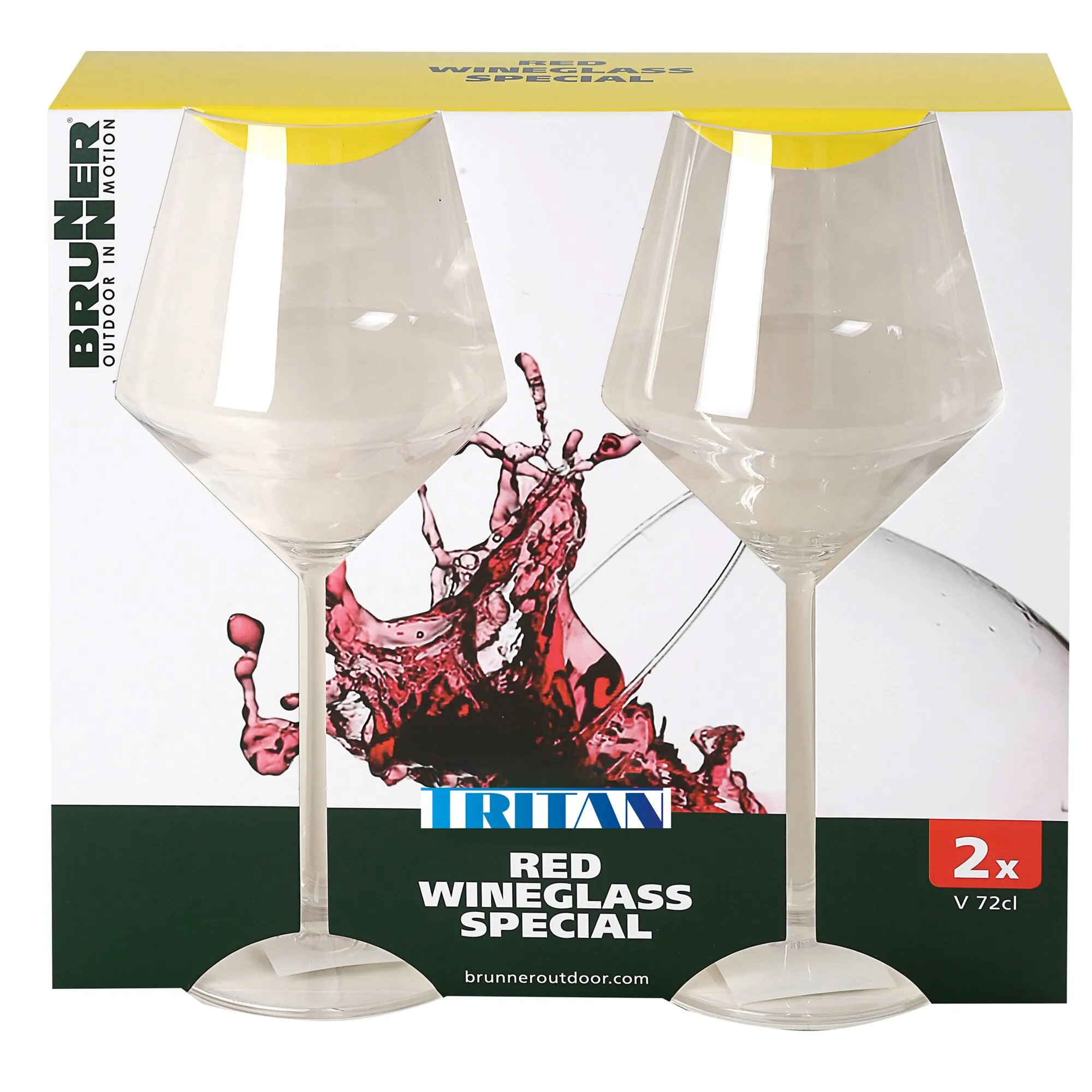 Zwei transparente Rotweingläser mit Stiel in Verpackung, 72 cl, Marke Brunner Outdoor, Modell Riserva, 2er-Set