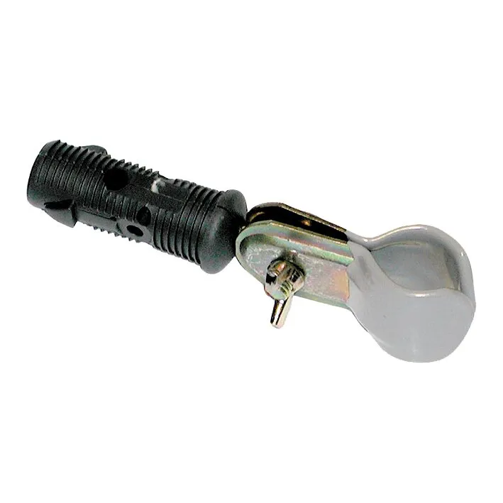 Öse mit Schelle für Rohre mit 25 bis 28 mm Durchmesser, schwarzer geriffelter Griff und graue Öse mit Befestigungsschraube
