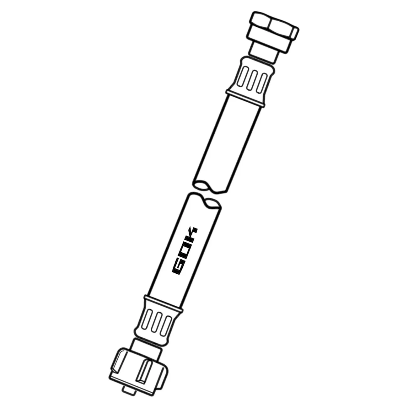 Schwarz-weiße technische Darstellung der Hochdruck-Schlauchleitung Caramatic ConnectBasic G.12 (KLF), 750 mm, mit Anschlüssen an beiden Enden