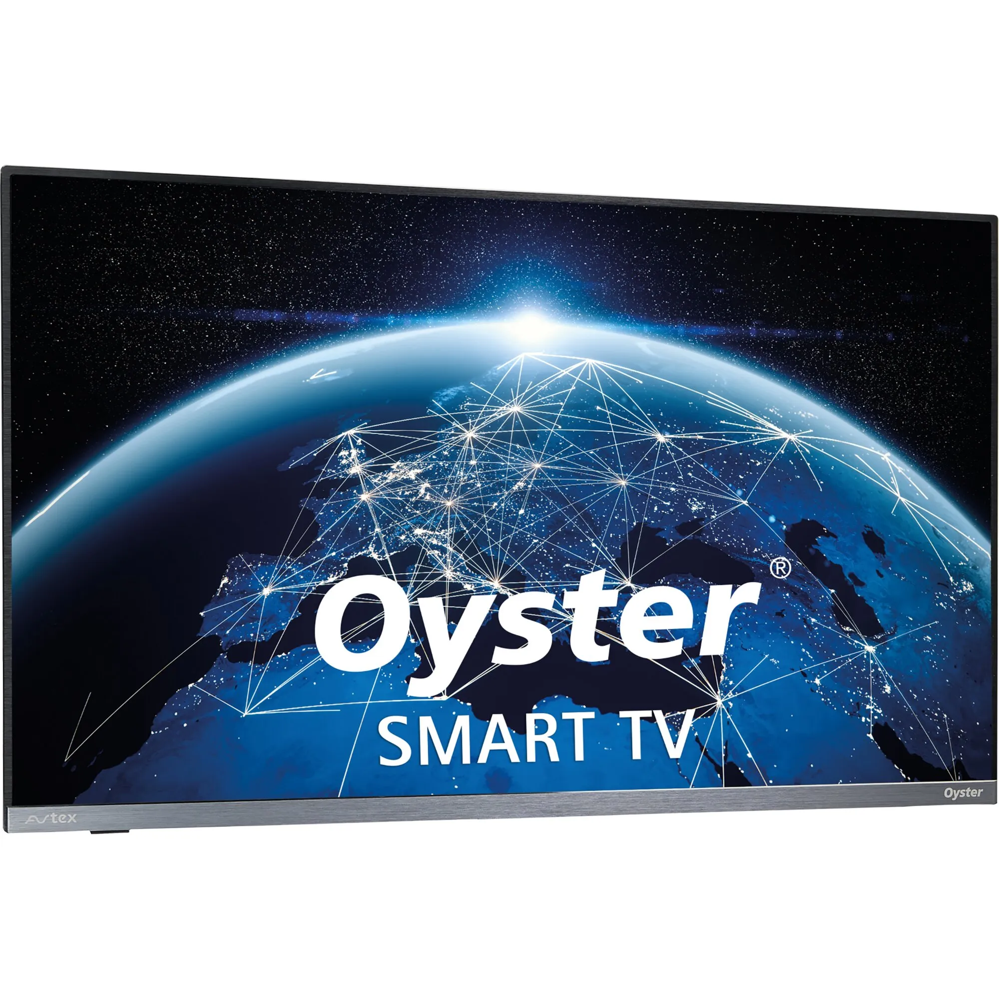 Oyster Smart TV, schwarzes TFT-LED-Flachfernsehgerät mit 24 Zoll großem Bildschirm und Weltraumgrafik auf dem Display