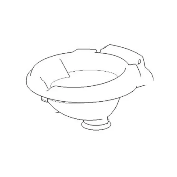 Toilettenschüssel-Innenteil in weißer, ovaler Form mit zentraler Öffnung und rundem Anschluss unten in Seitenansicht