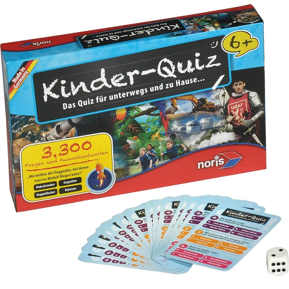 Noris Kinder-Quiz ab 6 Jahren mit Spielschachtel, bunten Fragekarten und sechsseitigem Würfel
