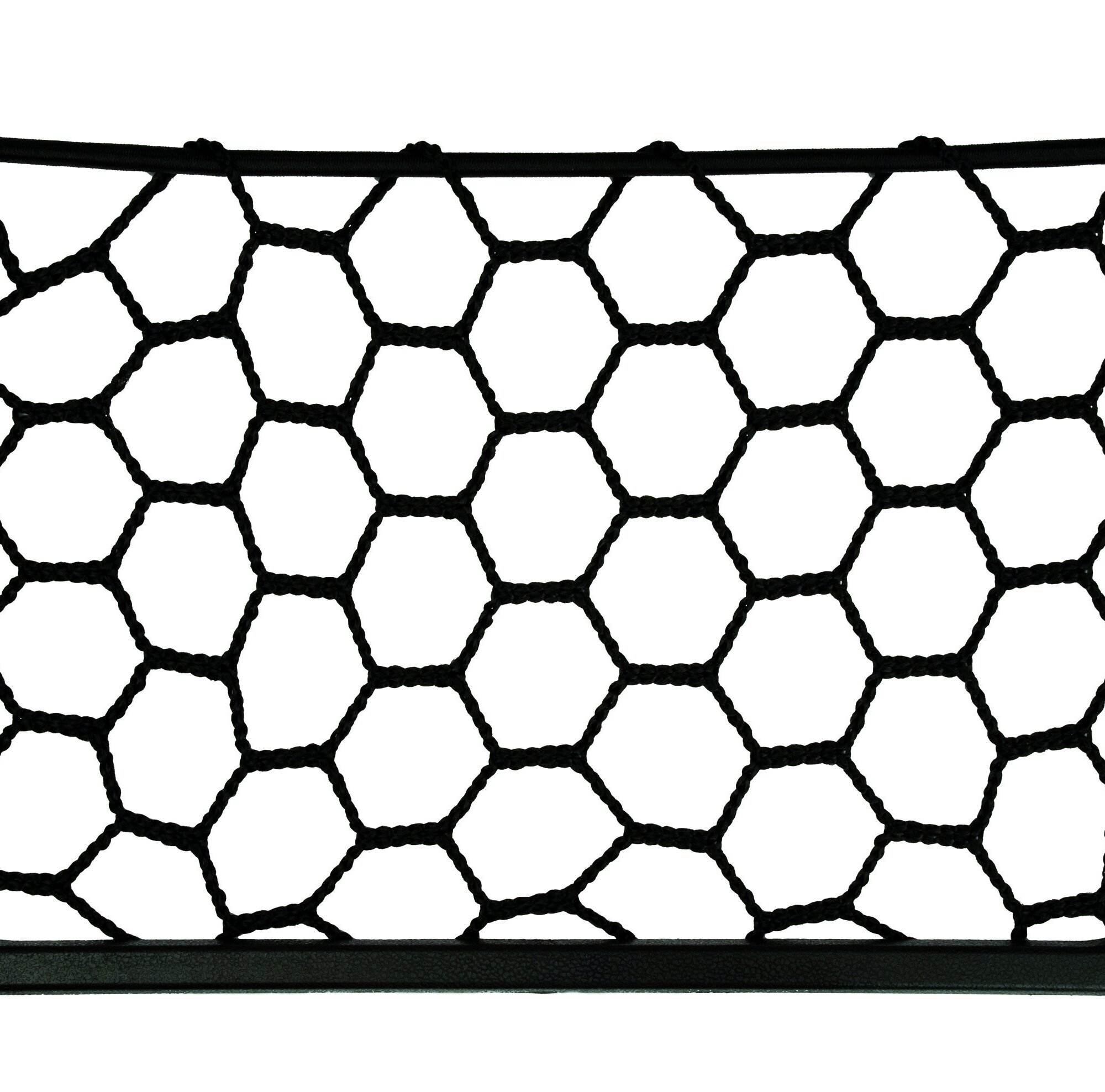 Nahaufnahme eines schwarzen Utensiliennetz Netray Small mit sechseckigen Maschen, unten eine glatte Randleiste, heller Hintergrund