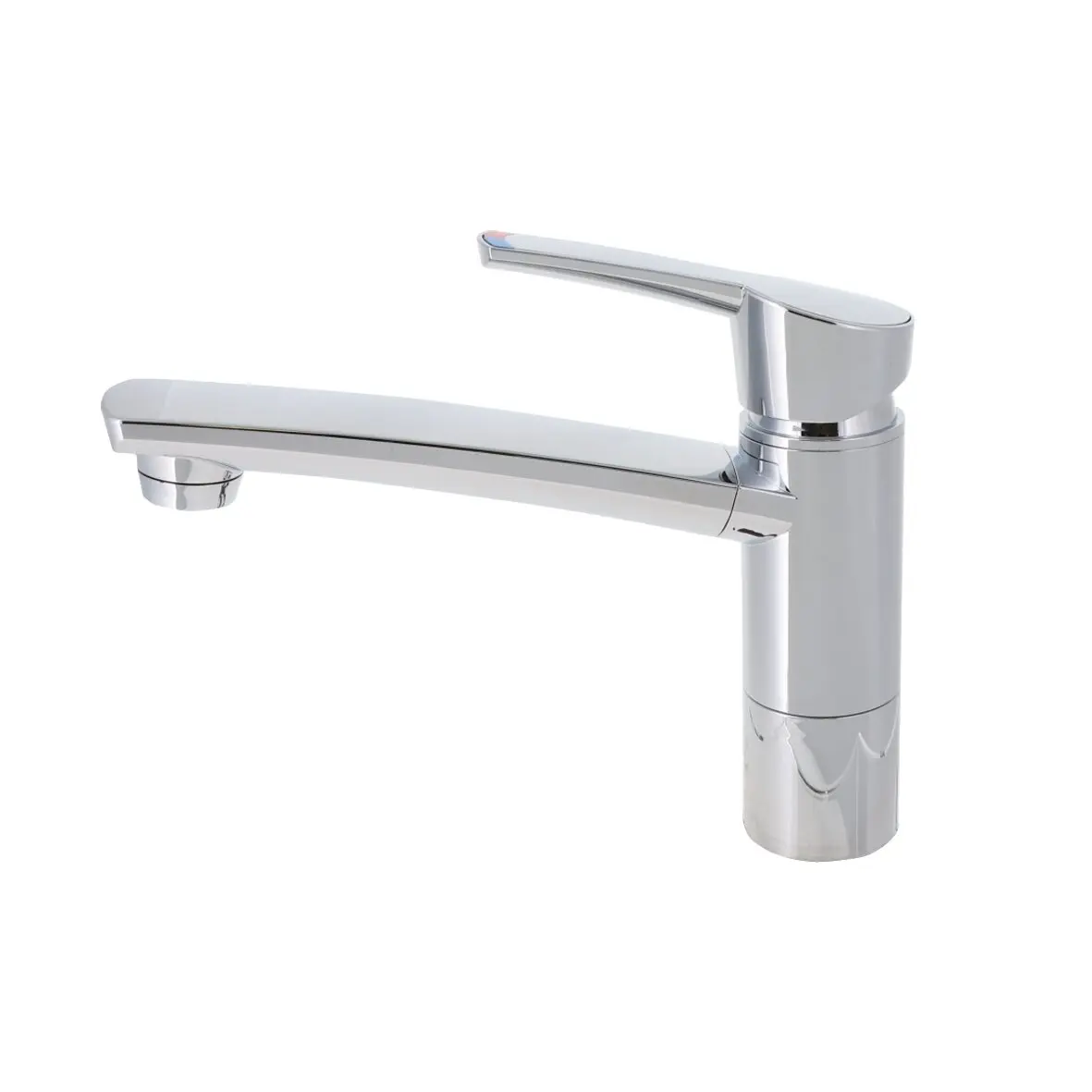 Einhebelmischer Como Chrom mit langem flachen Auslauf und seitlichem Griff, moderne Küchenarmatur