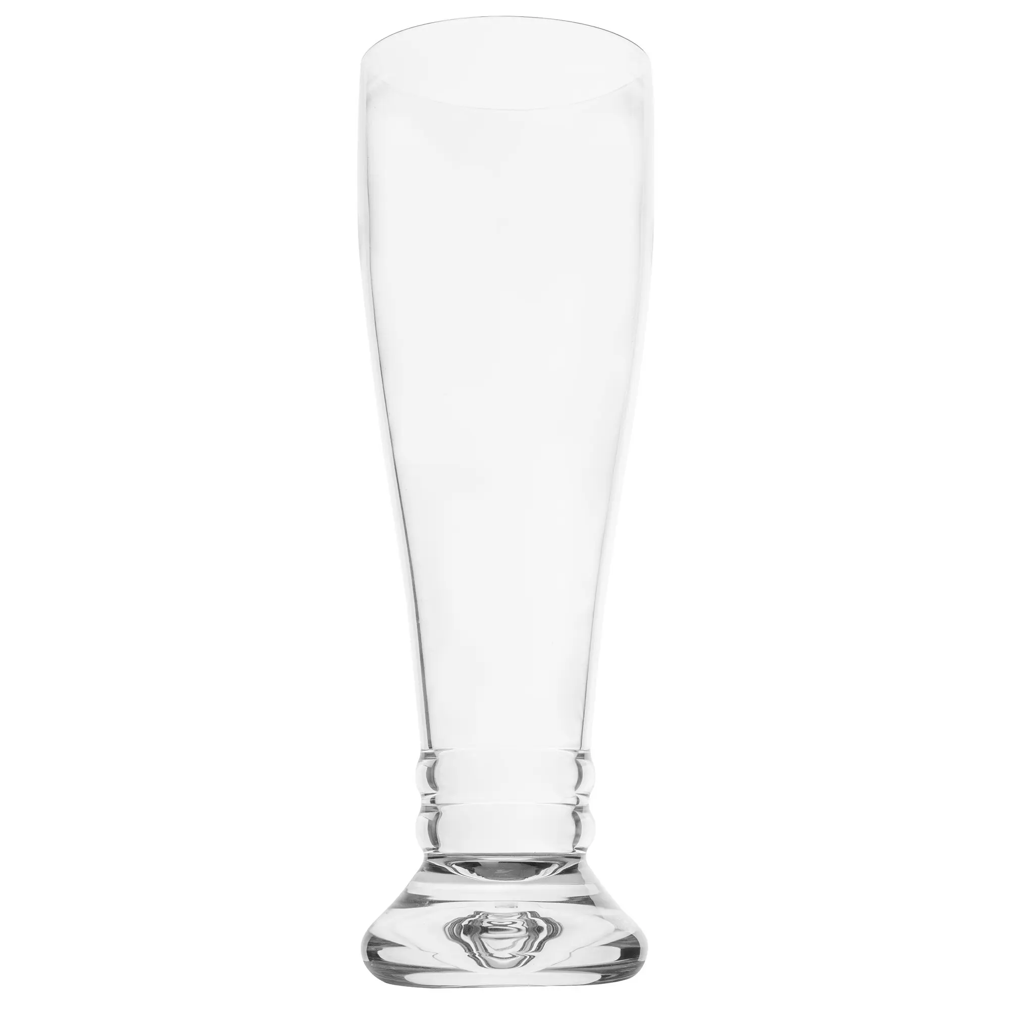 Transparentes Vigo Weißbierglas aus klarem Glas, hohes schlankes Gefäß mit breiter Öffnung und dickem runden Fuß