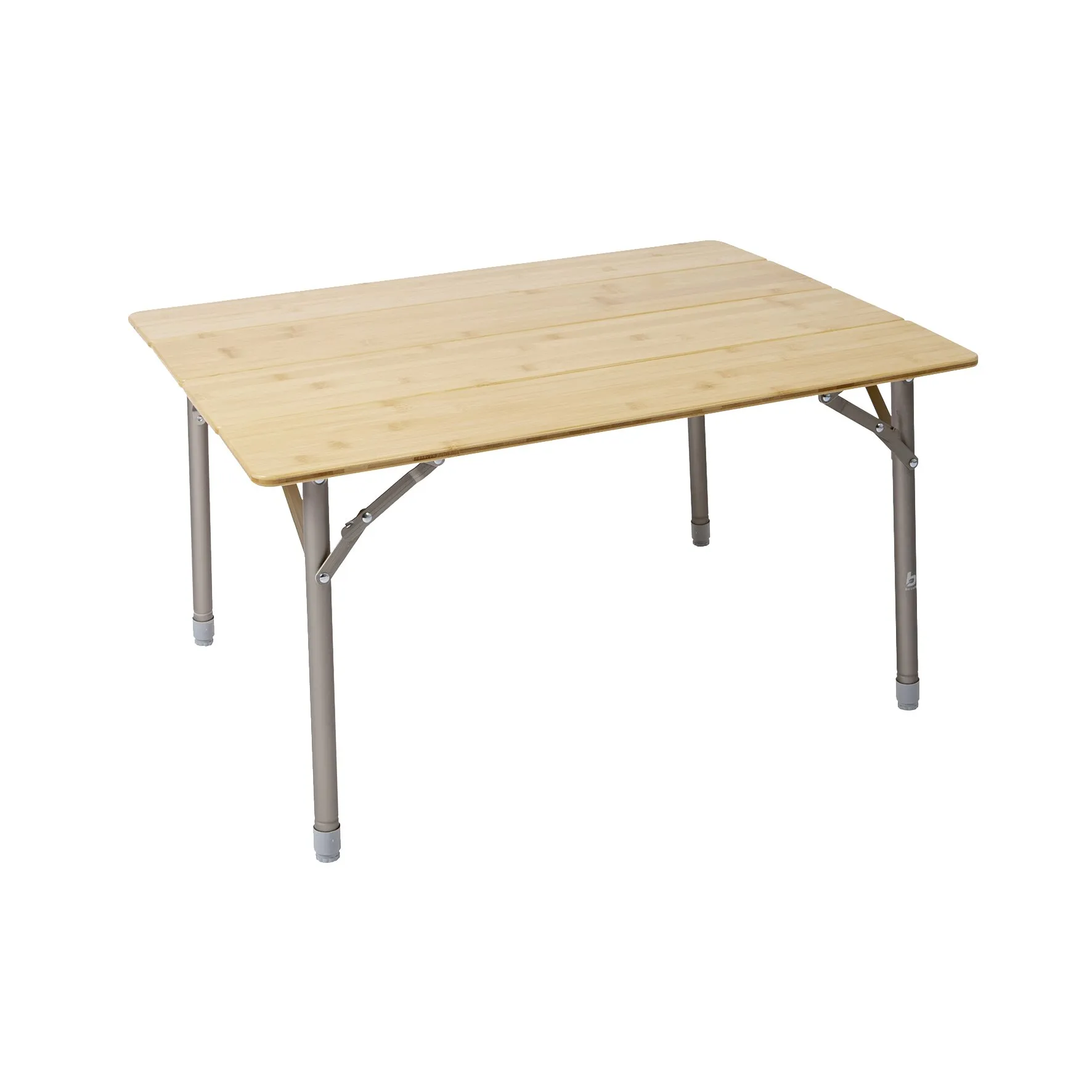 Campingtisch Suffolk mit heller Holzoptik-Tischplatte, vier höhenverstellbaren Metallbeinen und klappbarem Gestell
