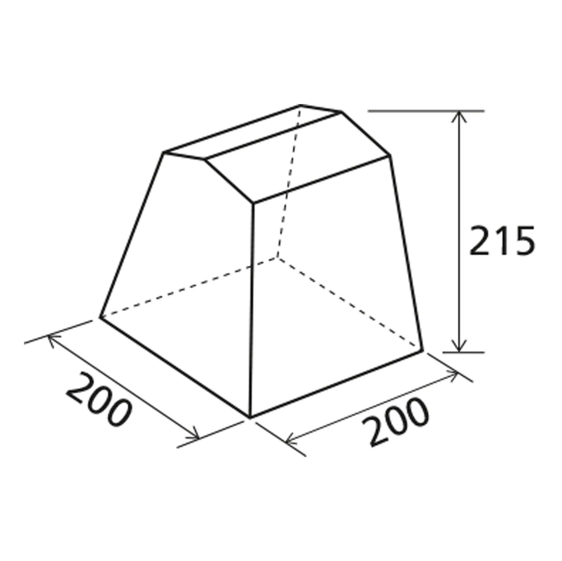 Technische Maßzeichnung des Küchenzelts Gusto III NG mit trapezförmigem Aufbau und Maßen 200 x 200 x 215 cm