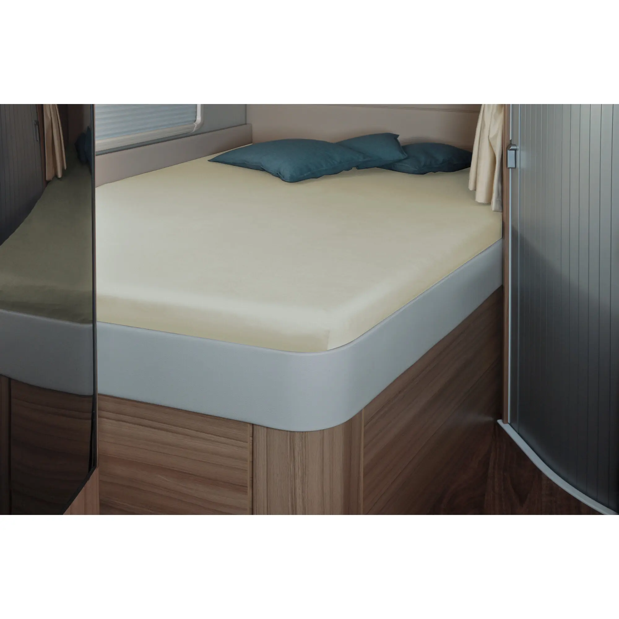 Spannbettlaken, 142 x 195 (158 / 42) cm für französisches Bett im Reisemobil, sand