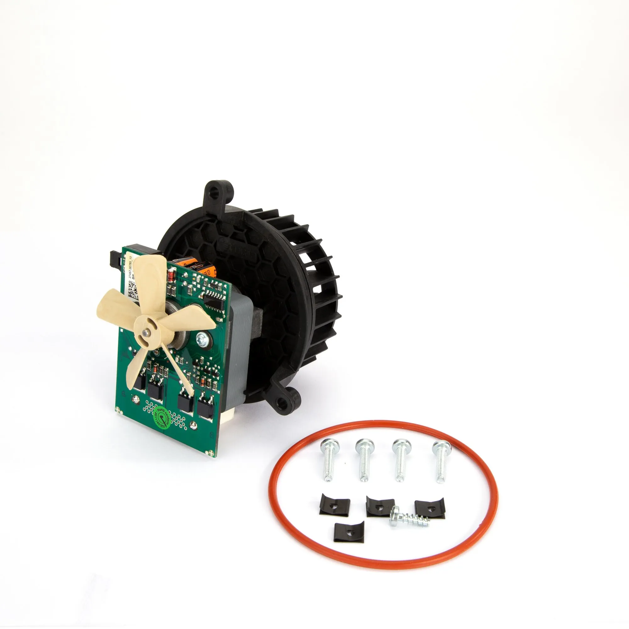 Verbrennungsluftmotor-Set mit schwarzem Lüfter, grüner Steuerplatine, beigem Propeller, Dichtung, Schrauben und Halteklammern