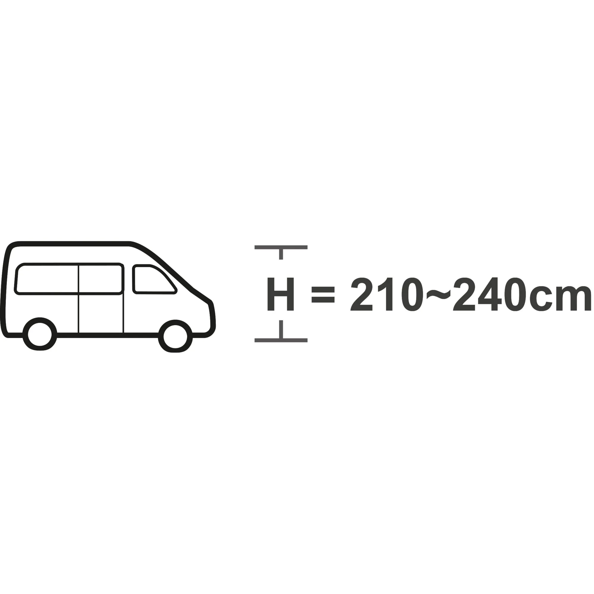 Busvorzelt Triton als Seitenansicht eines Kleinbusses mit Höhenbereich von 210 bis 240 cm