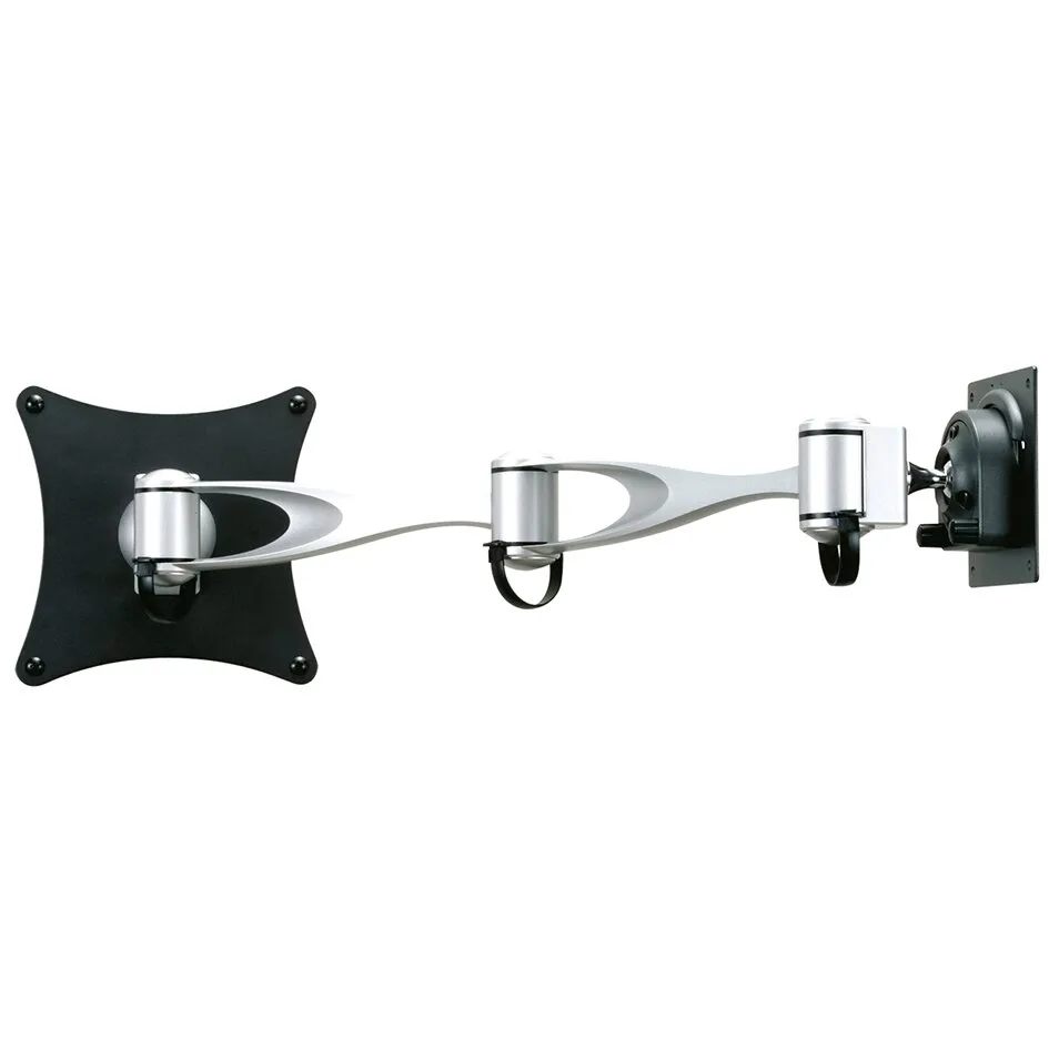 Silber-schwarze Wandhalterung Sky mit 51 cm langem, schwenkbarem Doppelgelenkarm und schwarzer Befestigungsplatte
