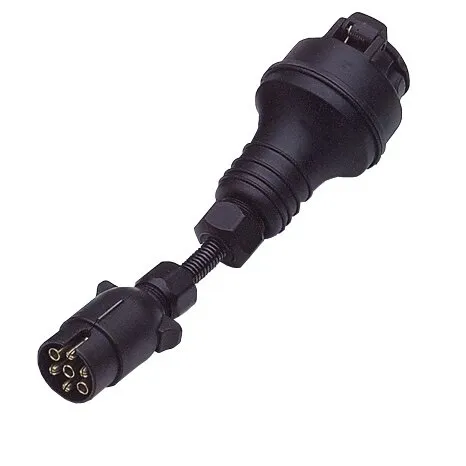 Schwarzer Adapter ISO 1724 auf DIN von 7-poligem Stecker auf 13-polige Steckdose mit Spiralkabel