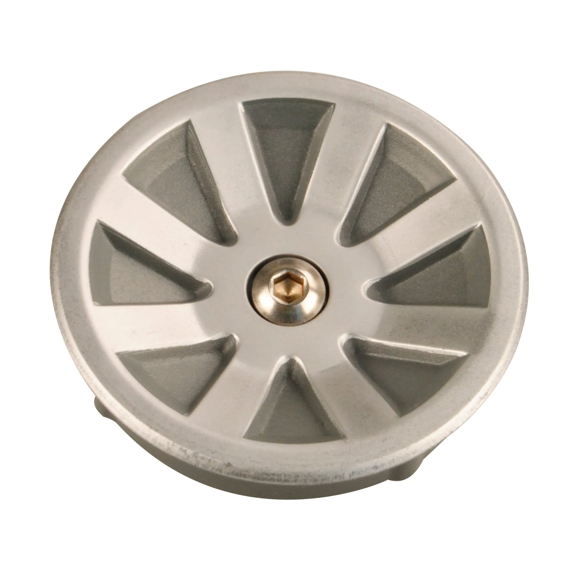 Runder silberfarbener Deckel mit dunklen dreieckigen Aussparungen und zentraler Sechskantschraube für Mover XT, XT L, XT2 und XT4