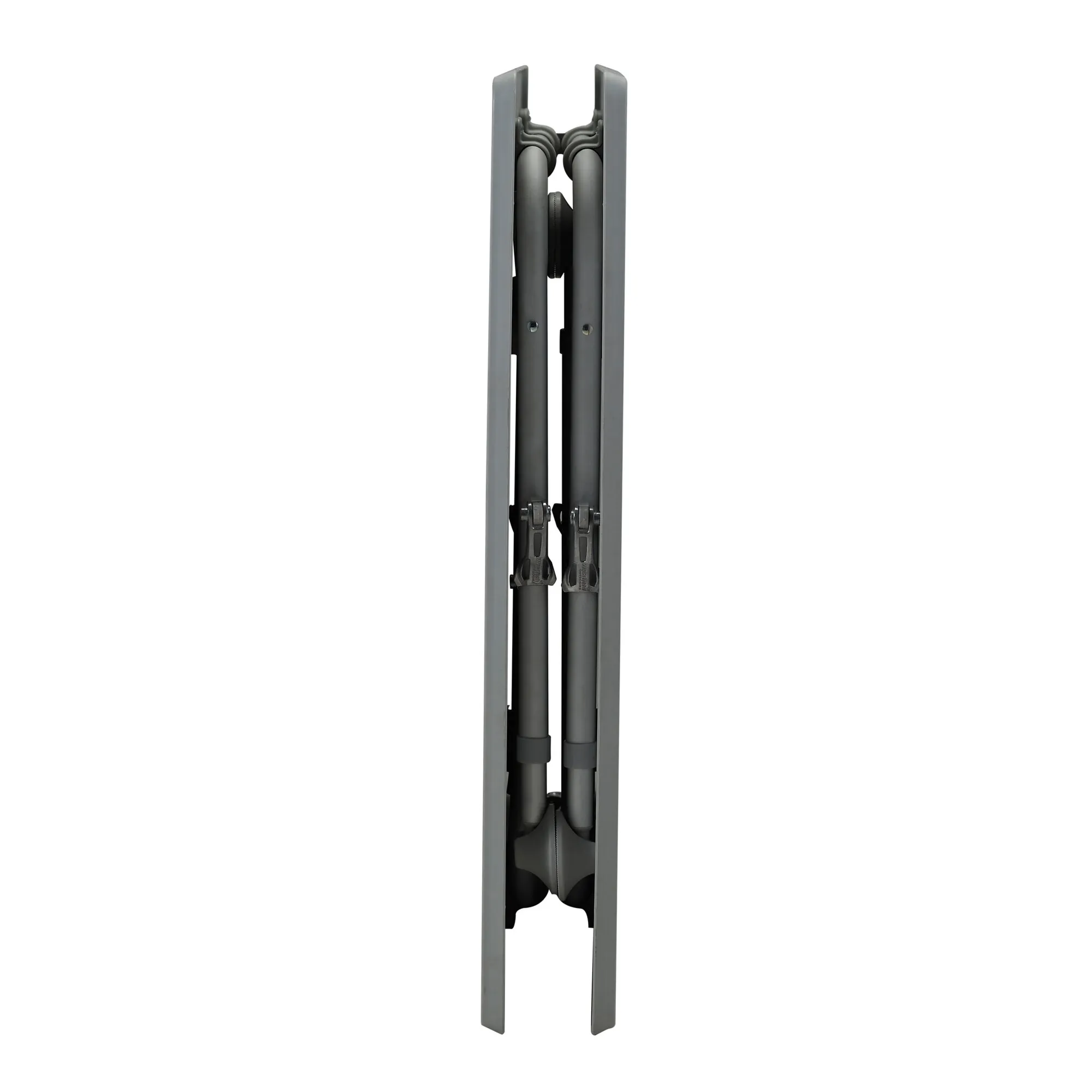 Zusammengeklappter Klapptisch Extender mit dunkelgrauem Metallgestell und sichtbaren Klapp- und Verriegelungsmechanismen geschniegelt
