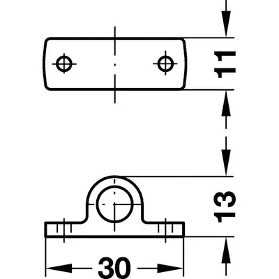 Technische Maßzeichnung einer Führungsschlaufe mit zwei Befestigungsbohrungen und Bügel, Maße 30 × 13 × 11 mm