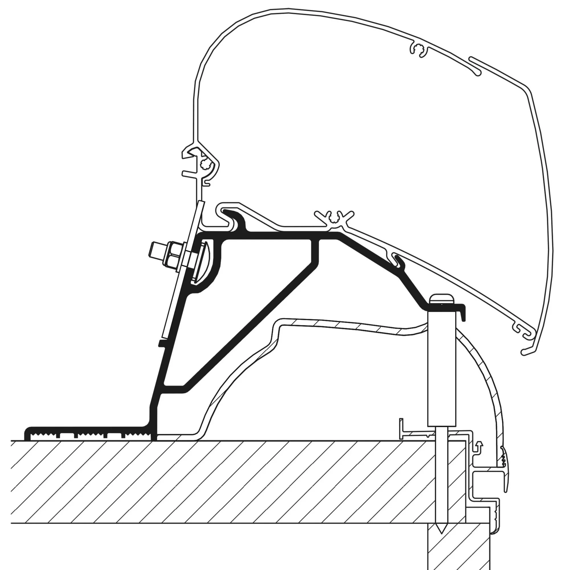 Technische Schnittzeichnung eines Roof Adapters am Hobby-Wohnwagen ab Baujahr 2014 für TO Serie 6 und 9
