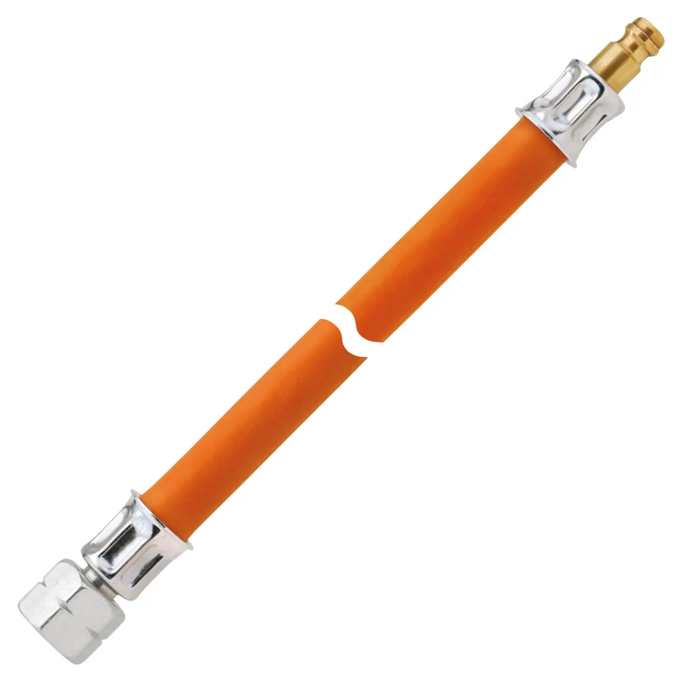Gas-Hochdruckschlauchleitung orange, flexibler Schlauch mit Messing-Gewindefittings an beiden Enden, Metallklemmen, 1000 mm