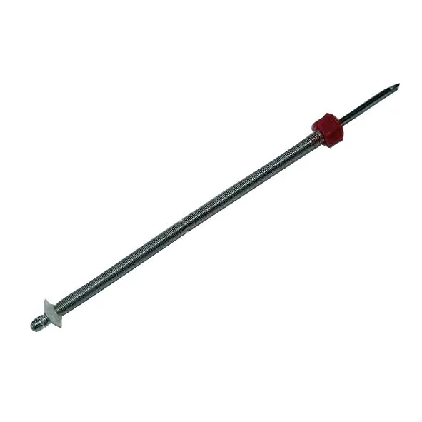 Federmotor 270 mit langem verzinktem Gewindestab, roter Spannhülse und Metallteller an einem Ende
