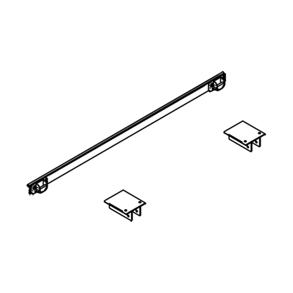 Montagesatz Thule Sport G2 Universal mit einer langen schwarzen Montageschiene und zwei Befestigungswinkeln in technischer Ansicht