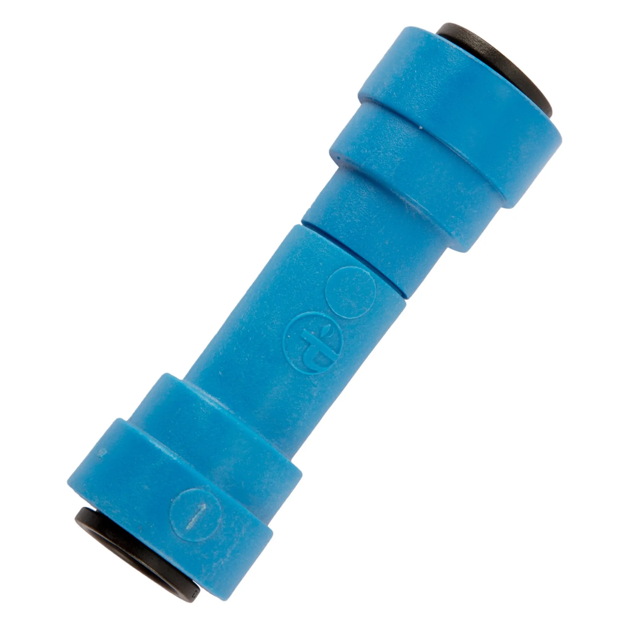 Blaues Rückschlagventil JG 12 mm mit zwei schwarzen Dichtringen und seitlich eingeprägtem Pfeil♀♀♀♀♀♀