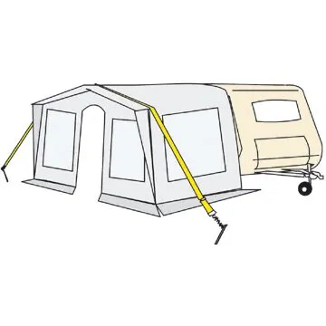 Abspannband Tie Down zur Sicherung eines Campingvorzelts am Wohnwagen, mit Haken an den Enden