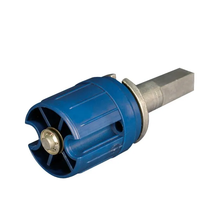 Blaue Endanschlagvorrichtung mit 48-mm-Durchmesser, zentraler Schraube, Metallring und rechteckigem Metallschaft