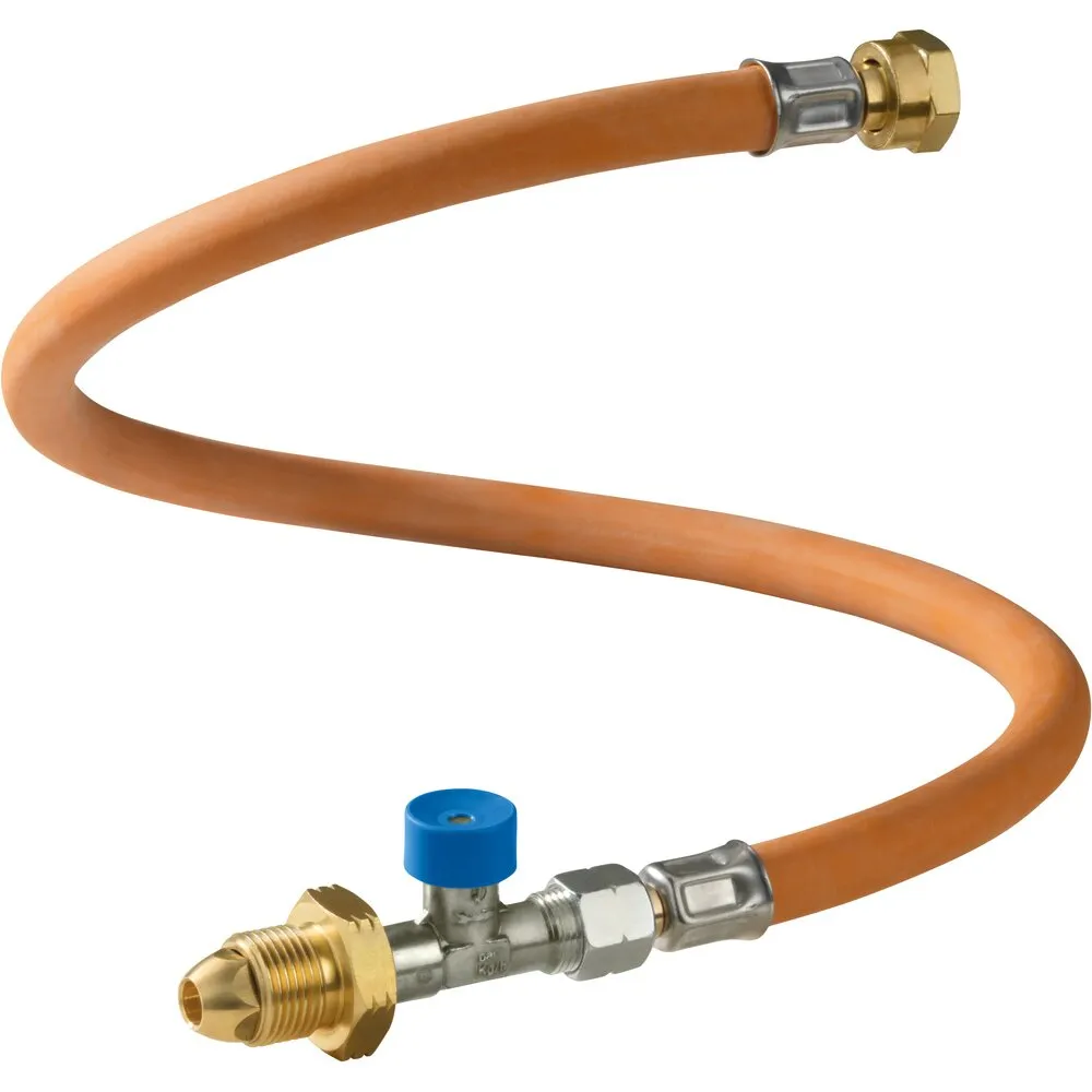 Orangefarbene Hochdruck-Schlauchleitung Caramatic ConnectDrive G.7 (Brit.POL), 750 mm, mit Messinganschluss und blauem Absperrventil