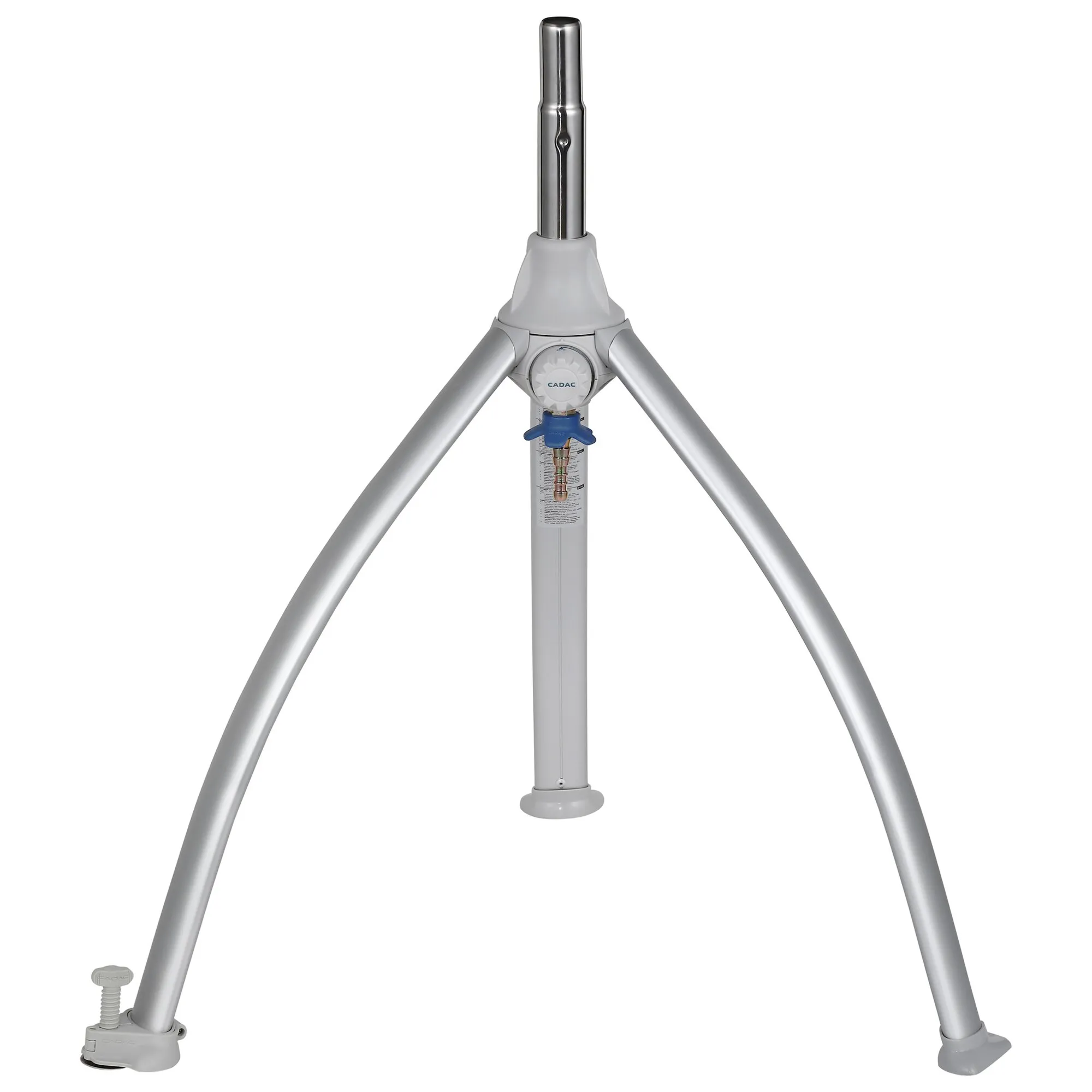 Silberfarbener Beinadapter Leg Leveller für Grillo Chef mit drei ausklappbaren Standbeinen, Höhenverstellung und zentraler Kurbelmechanik