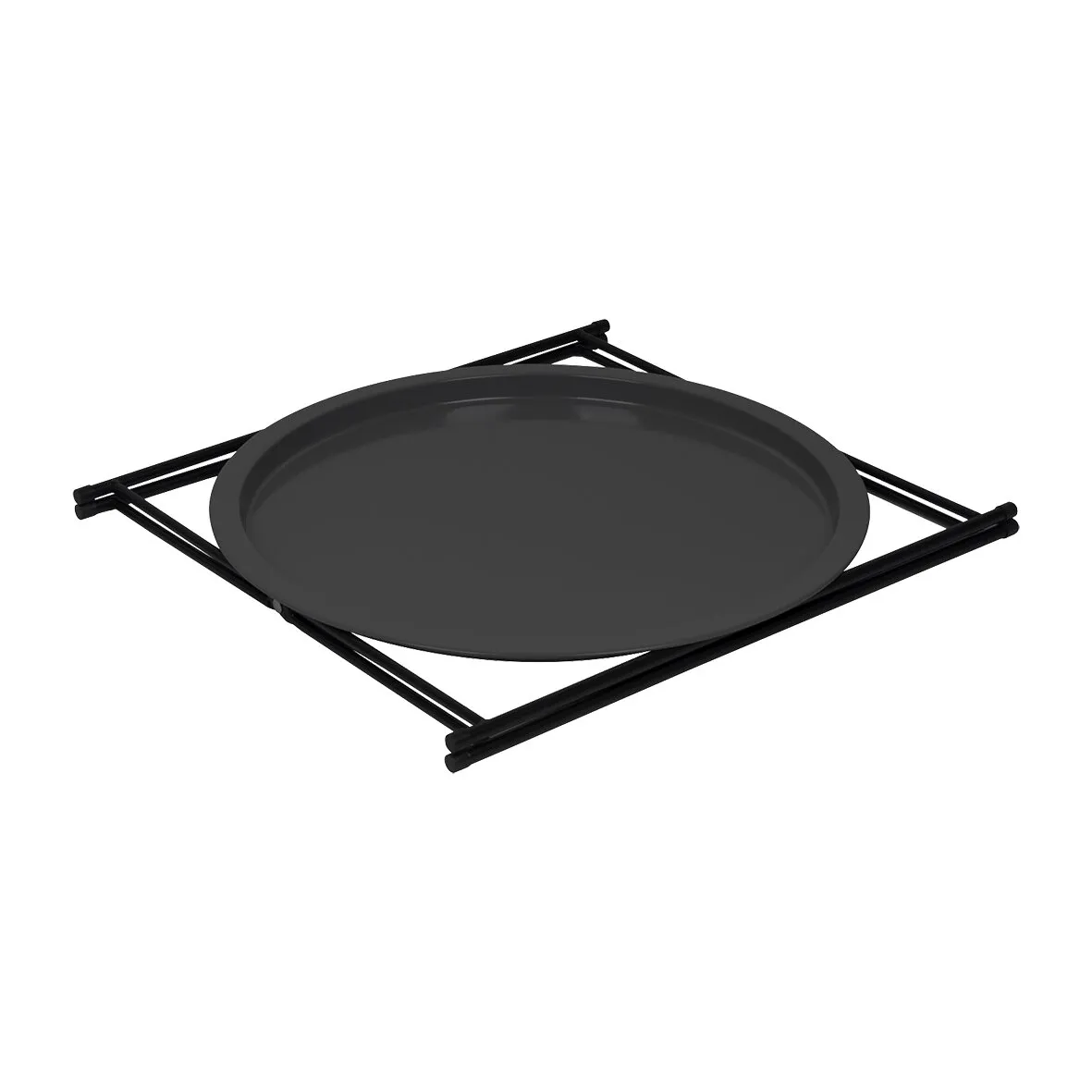 Schwarzer runder Beistelltisch mit erhöhtem Tablett und quadratischem Gestell aus Metall, Durchmesser 50 cm
