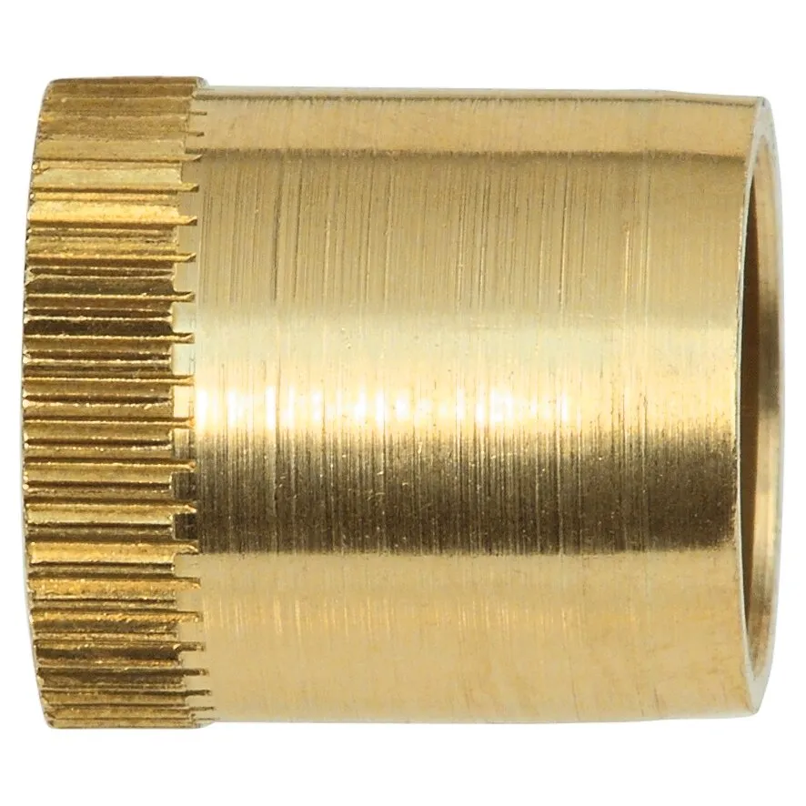 Goldfarbene Verstärkungshülse aus Metall mit geriffeltem Rand, seitlich dargestellt, 8 mm unerquicklich