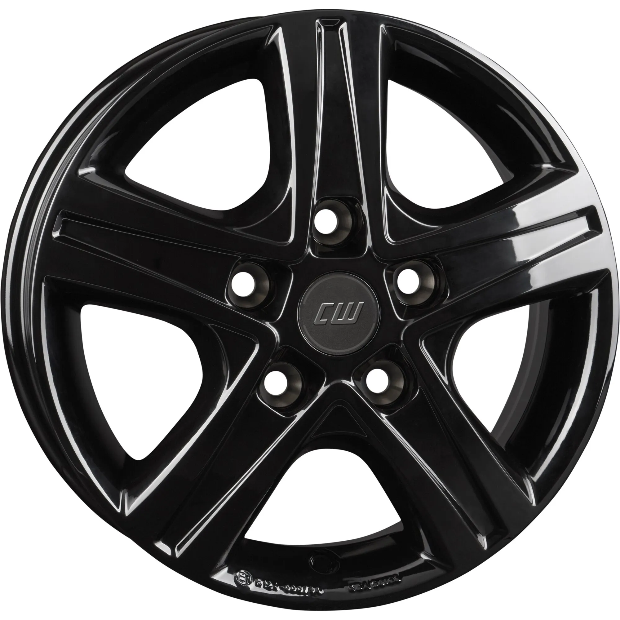 Glänzend schwarze CWD-Aluminiumfelge für Fiat Ducato Light Chassis, 6 x 16 Zoll, mit fünf Doppelspeichen und CWD-Nabendeckel