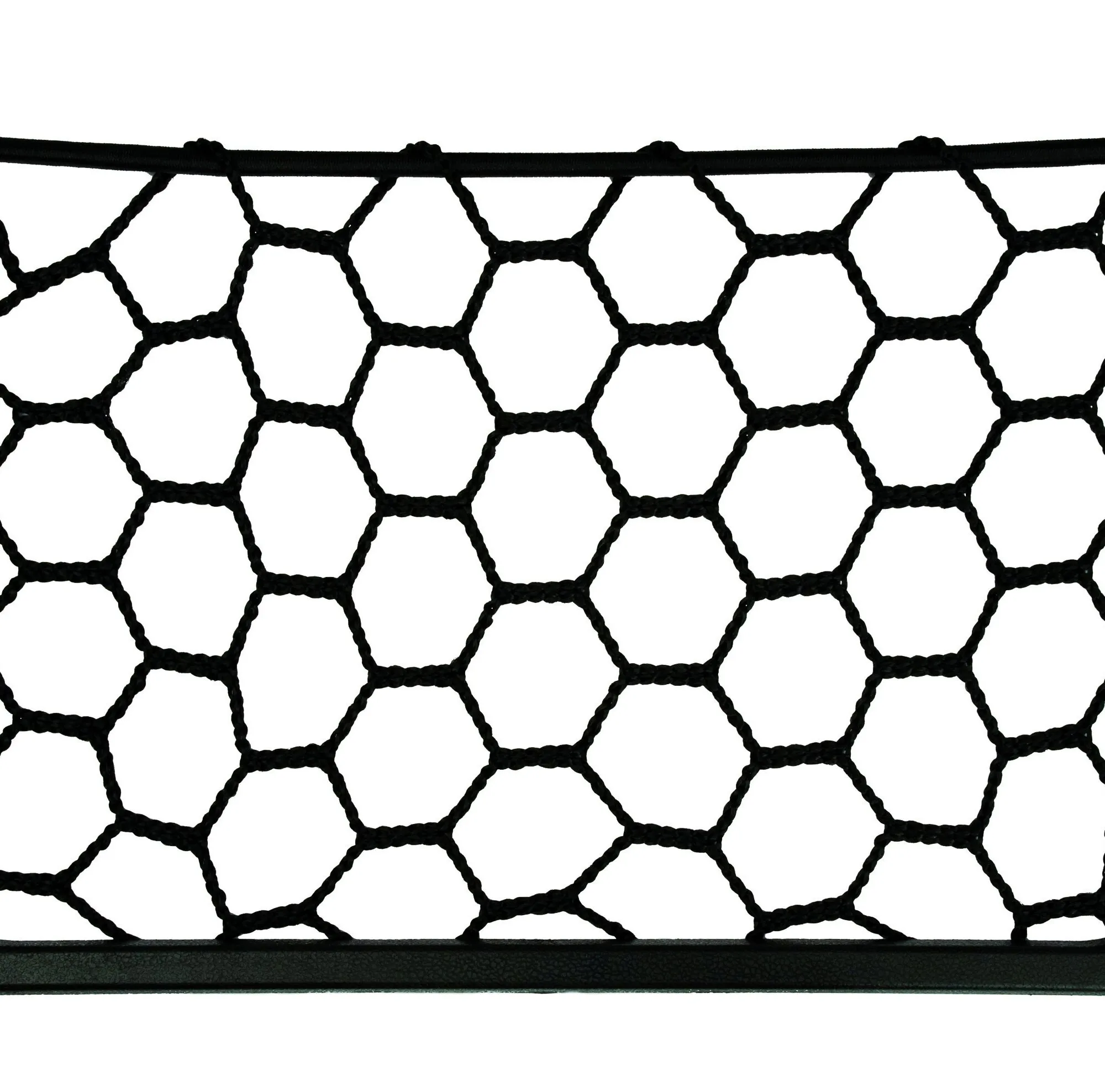 Detailaufnahme des schwarzen Utensiliennetzes Netray Medium mit sechseckiger Netzstruktur und verstärktem Rand oben und unten