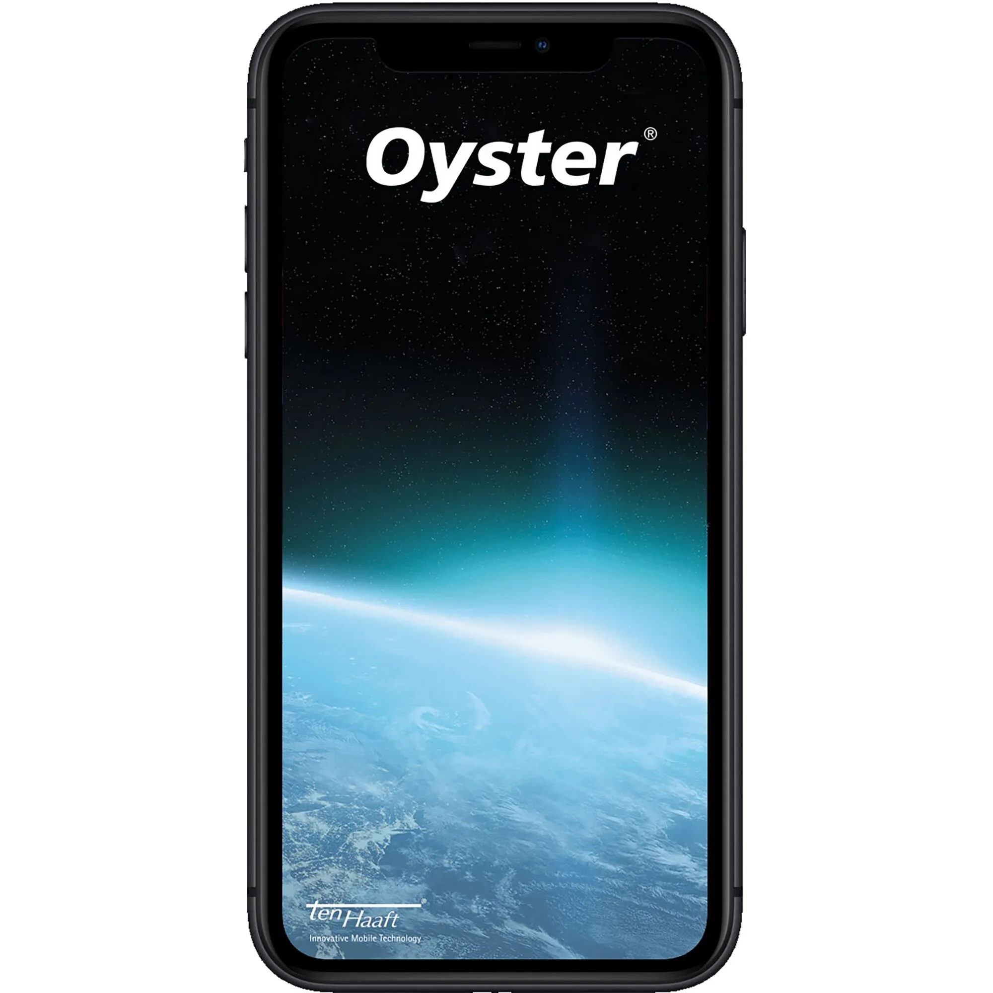Schwarze, abgerundete Oyster-Steuereinheit von ten Haaft mit Weltraum- und Erdmotiv auf der Vorderseite