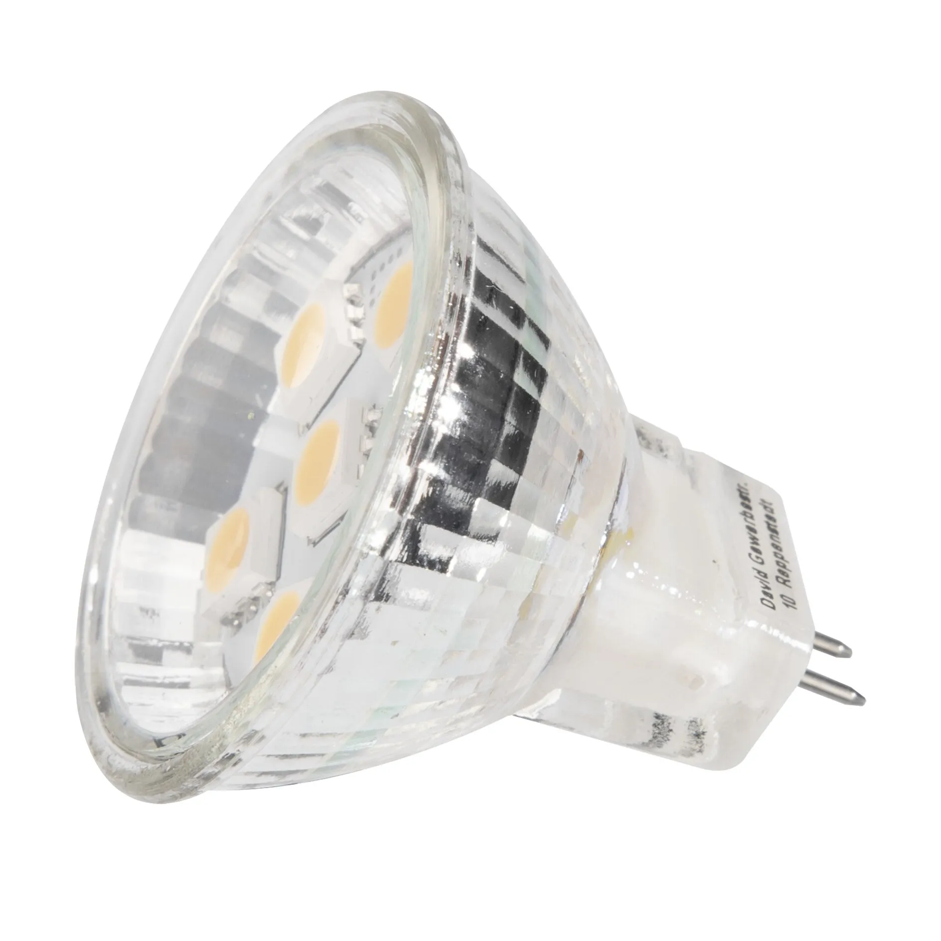LED-Leuchtmittel GU4 mit 1 W, transparentem Reflektor, mehreren gelben LED-Chips und zwei Metallstiftencuntegn