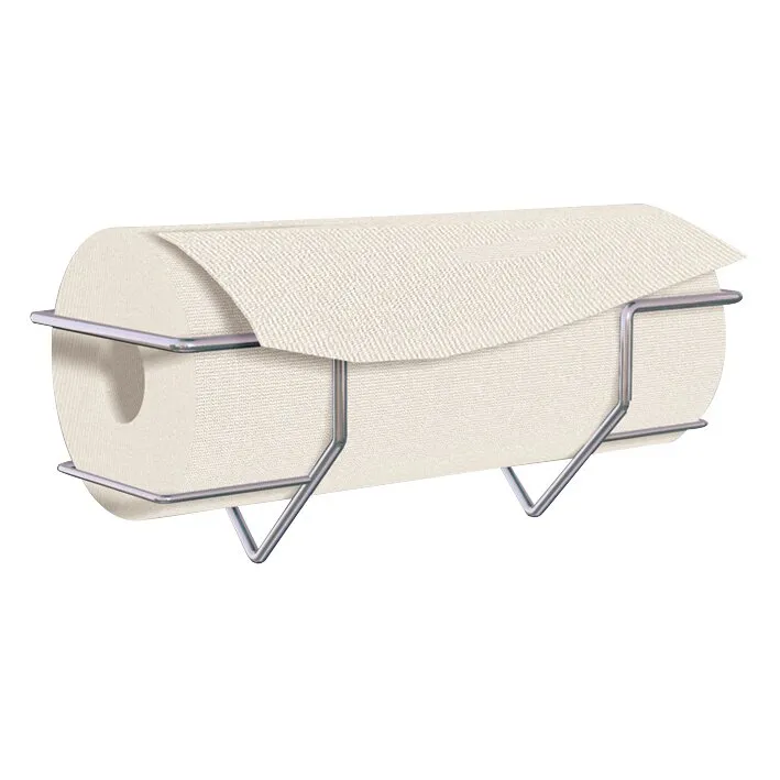 Küchenrollenhalter Rolli in Beige mit abgedeckter Küchenrolle und verchromten Metallbügeln auf weißem Hintergrund