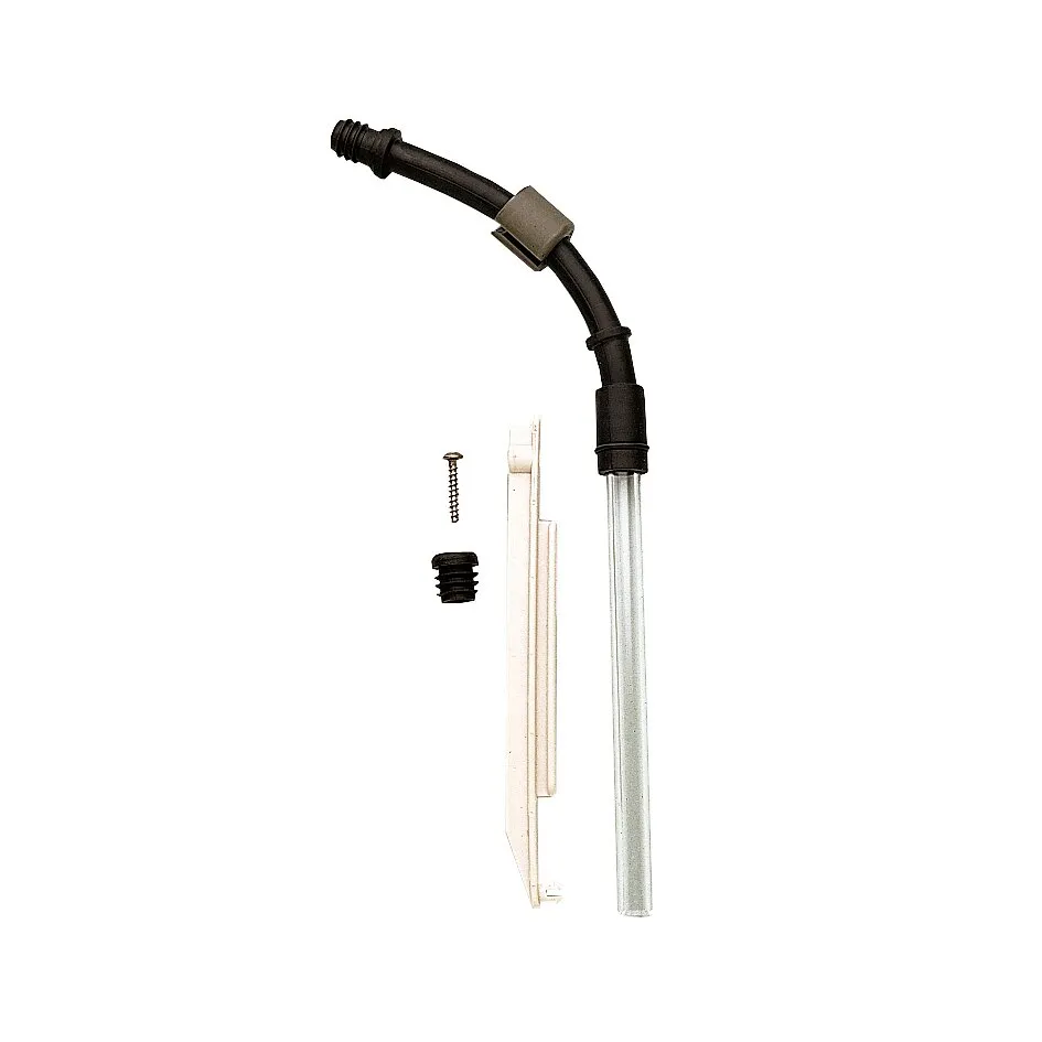 Schwarzes Entleerungsrohr mit gebogenem Anschluss, Metallrohr, Halterung, Schraube und Stopfen für Cassettentoilette C2/C3/C4 links