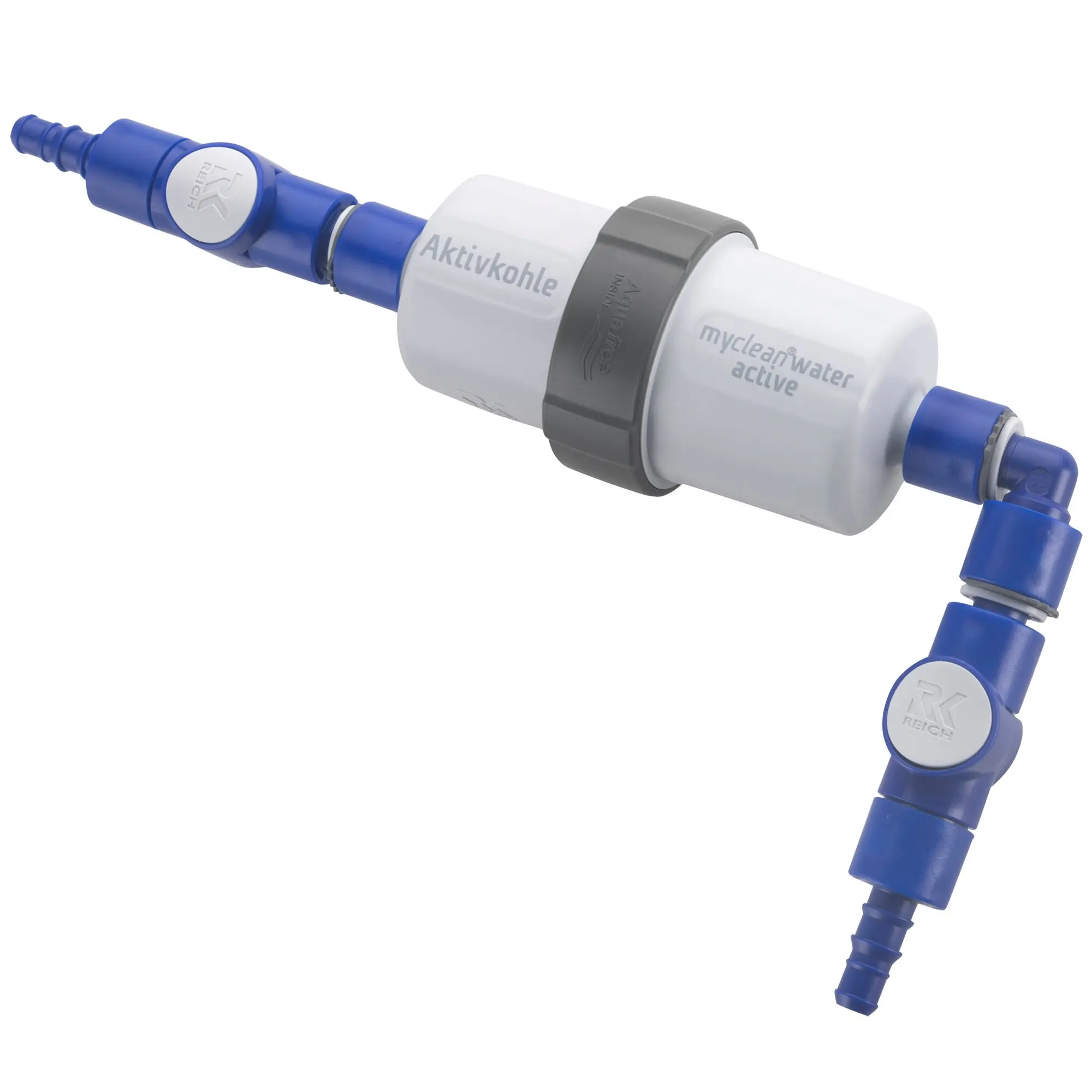 Aktivkohlefilter mit Einbauset myclean®water active Schlauch, 1 gerader und 1 gewinkelter Anschluss