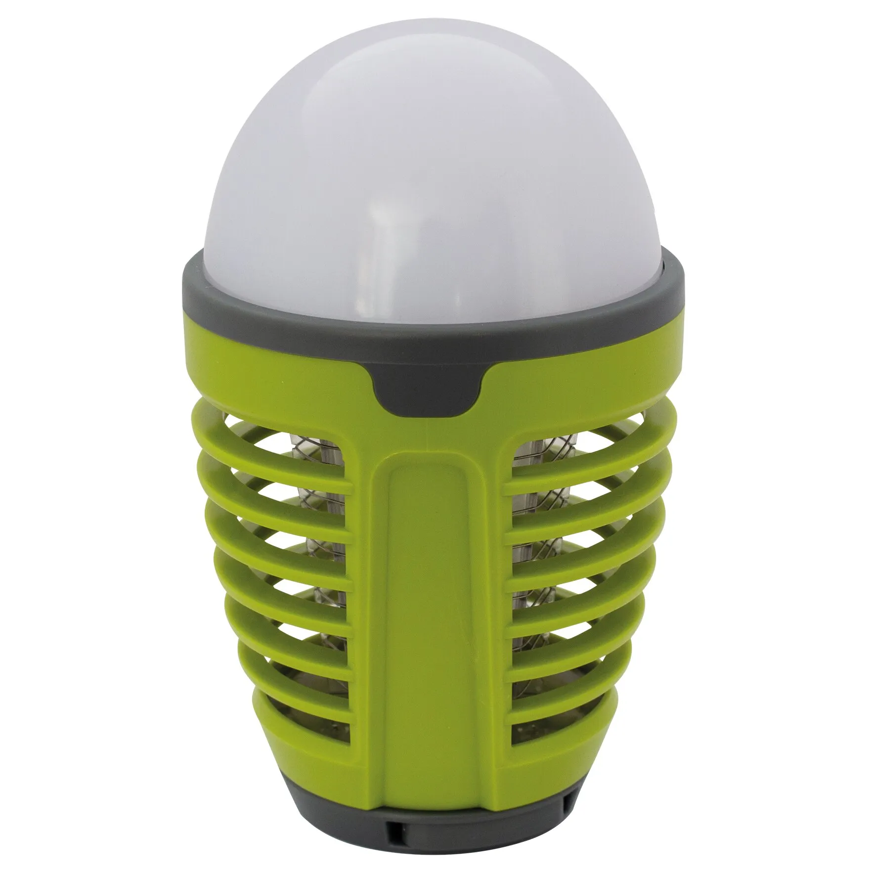 Grün-schwarze Insektenlampe UV 2-1 mit zylindrischem Gehäuse, Schutzgitter und weißer kuppelförmiger Abdeckung